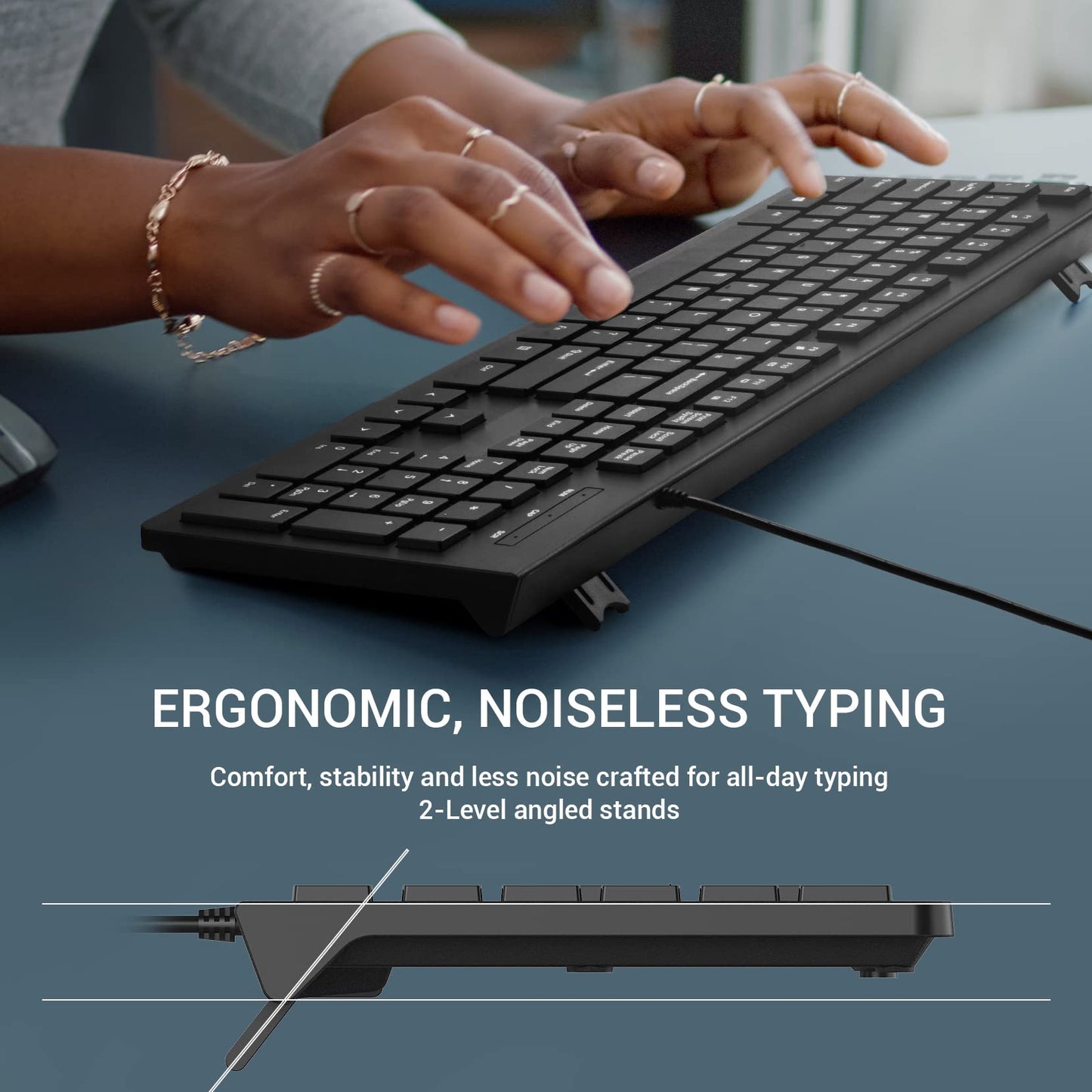 Wired Keyboard, Ultra-Thin USB Wired Computer Keyboard, Low-Profile Keys, Spill-Resistant, Multimedia Keys, Compatible with Windows, Mac, Chrome