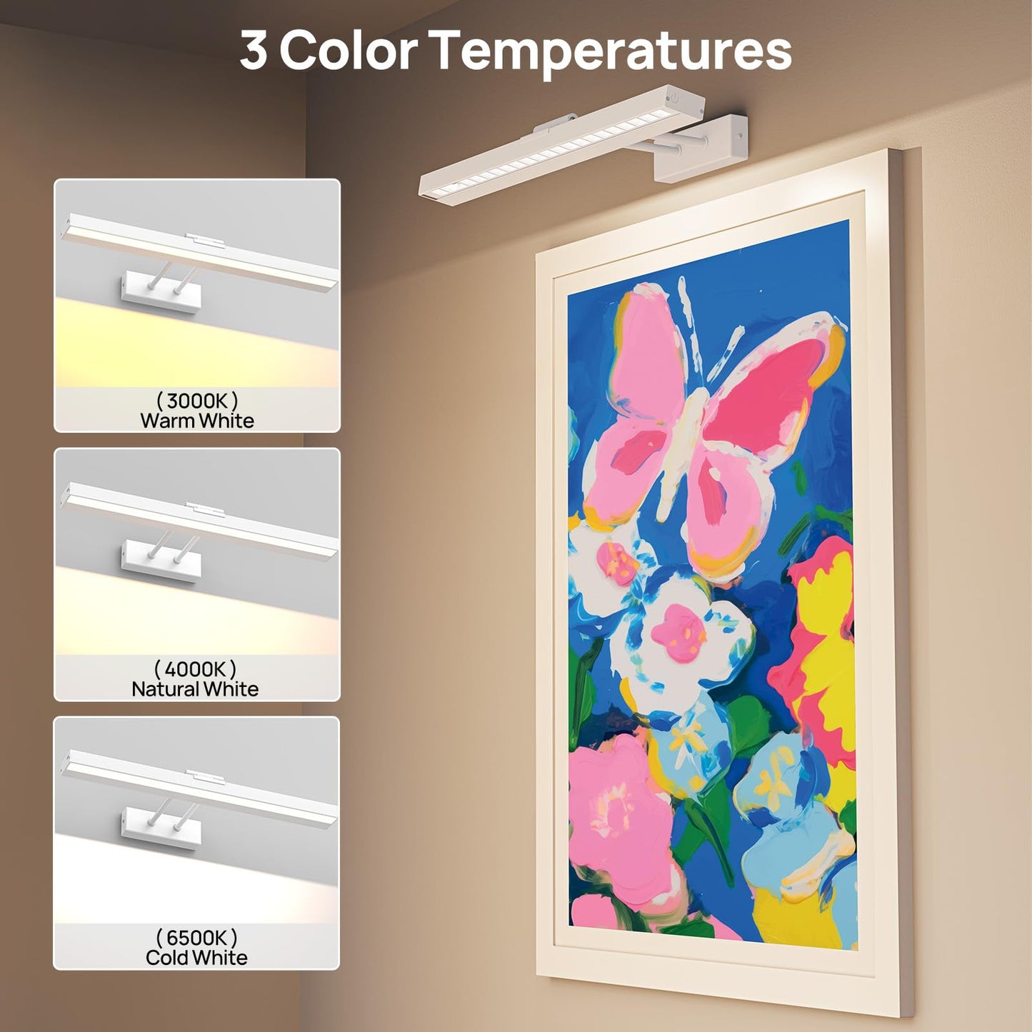 PESUTEN Picture Light Battery Operated, 16in Wireless Art Light for Paintings CCT Dimmable Recharging Battery Picture Light with Remote Control