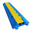 F COME 1 Pack Blue Rubber Cable Ramp Hose Cable Protector Ramp 2 Channel 22000Lbs Load Capacity Traffic Speed Bump Wires Power Lines Extension Cord