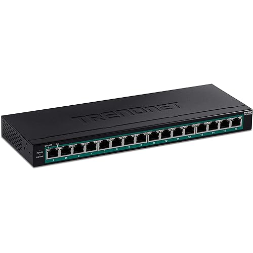TRENDnet 16-Port Gigabit PoE+ Switch, TPE-TG160H, 123W PoE Power Budget, 32 Gbps Switching Capacity, Desktop Switch, Ethernet Network Switch, Metal