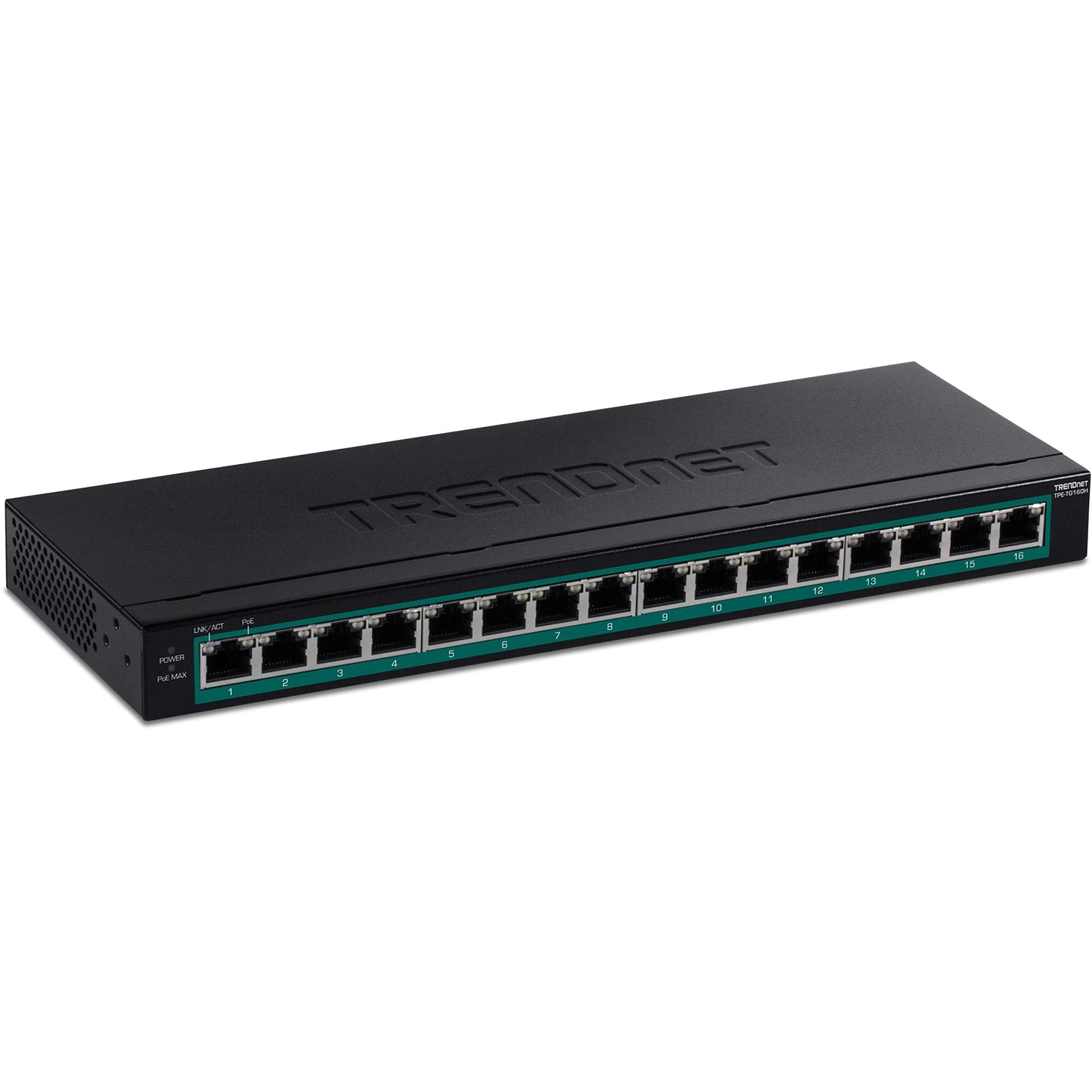 TRENDnet 16-Port Gigabit PoE+ Switch, TPE-TG160H, 123W PoE Power Budget, 32 Gbps Switching Capacity, Desktop Switch, Ethernet Network Switch, Metal