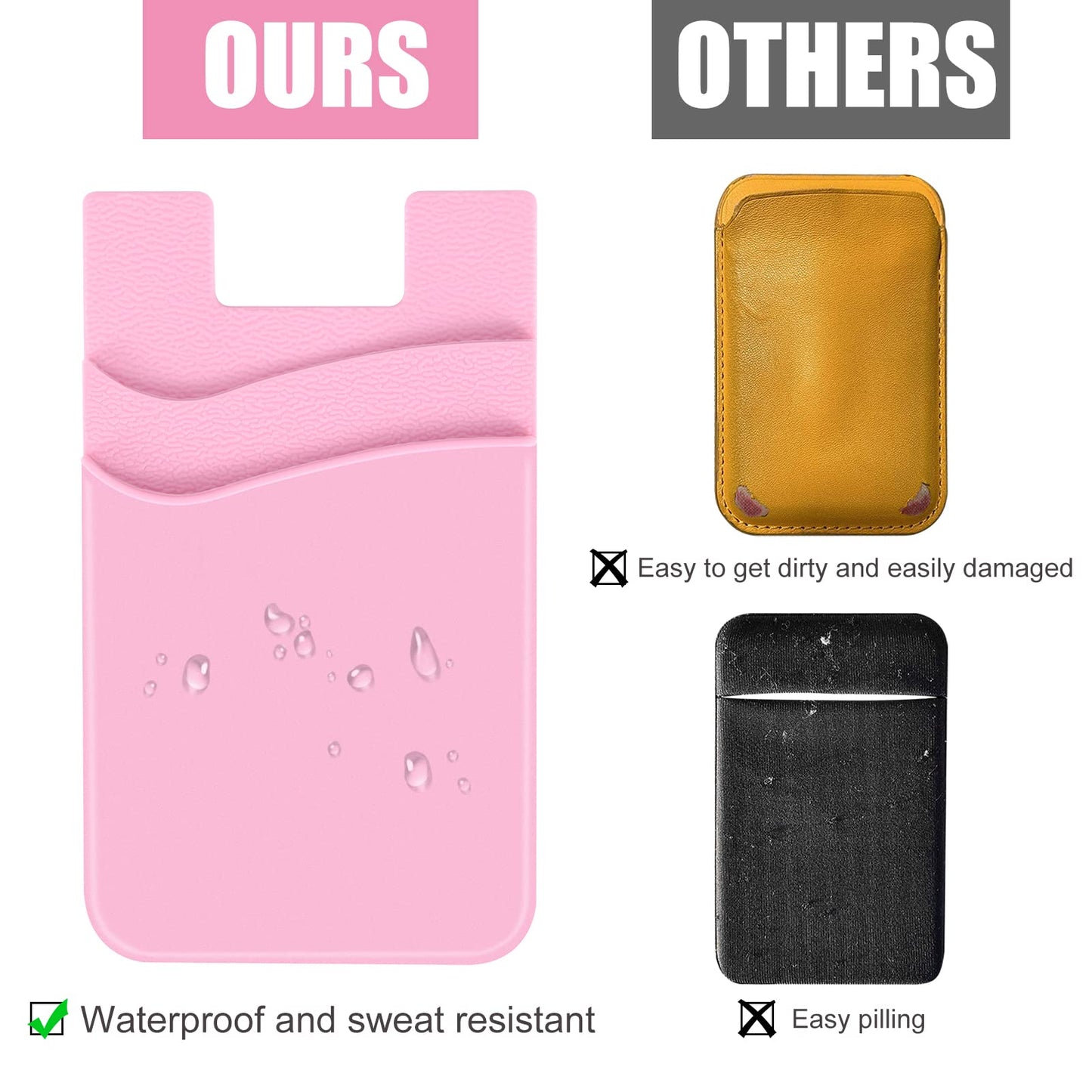 Zemexy 2Pack Phone Wallet,Silicone Credit Card Holder Stick on Double Pocket for Back of Cell Phone case-Sky Blue,Pink