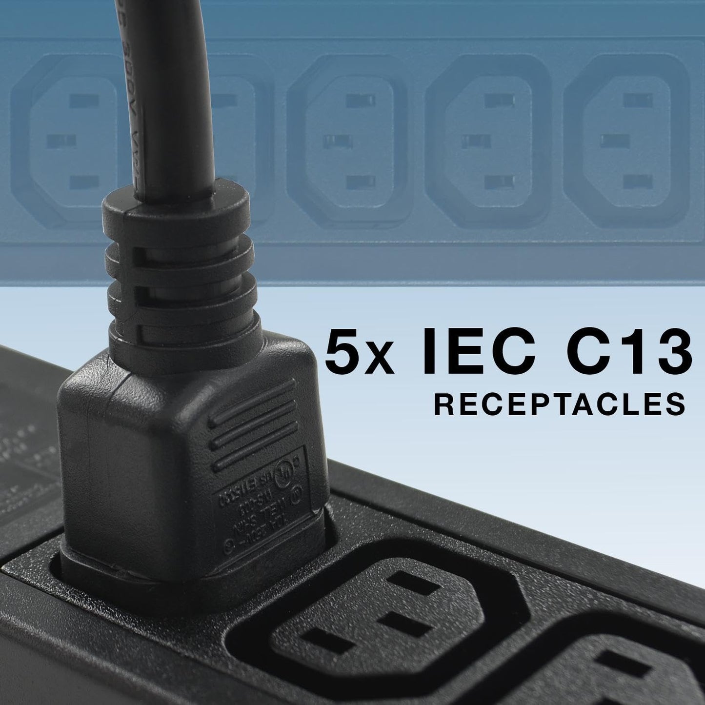 IEC Power Strip with 5 C13 Outlets & C14 Inlet, Rack Mount Server PDU, Heat-Resistant ABS, with Grounding Wire Out