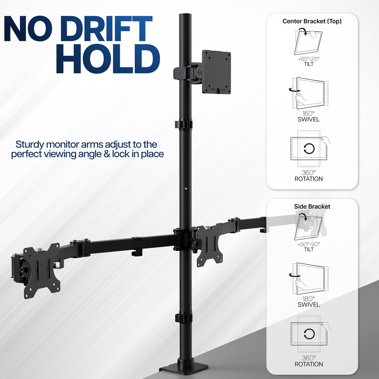 VIVO Quad Monitor Extra Tall Desk Mount for up to 49 inch Ultrawides on Top Bracket and 27 inch Screens on Lower Brackets, Holds up to 44 lbs, Black