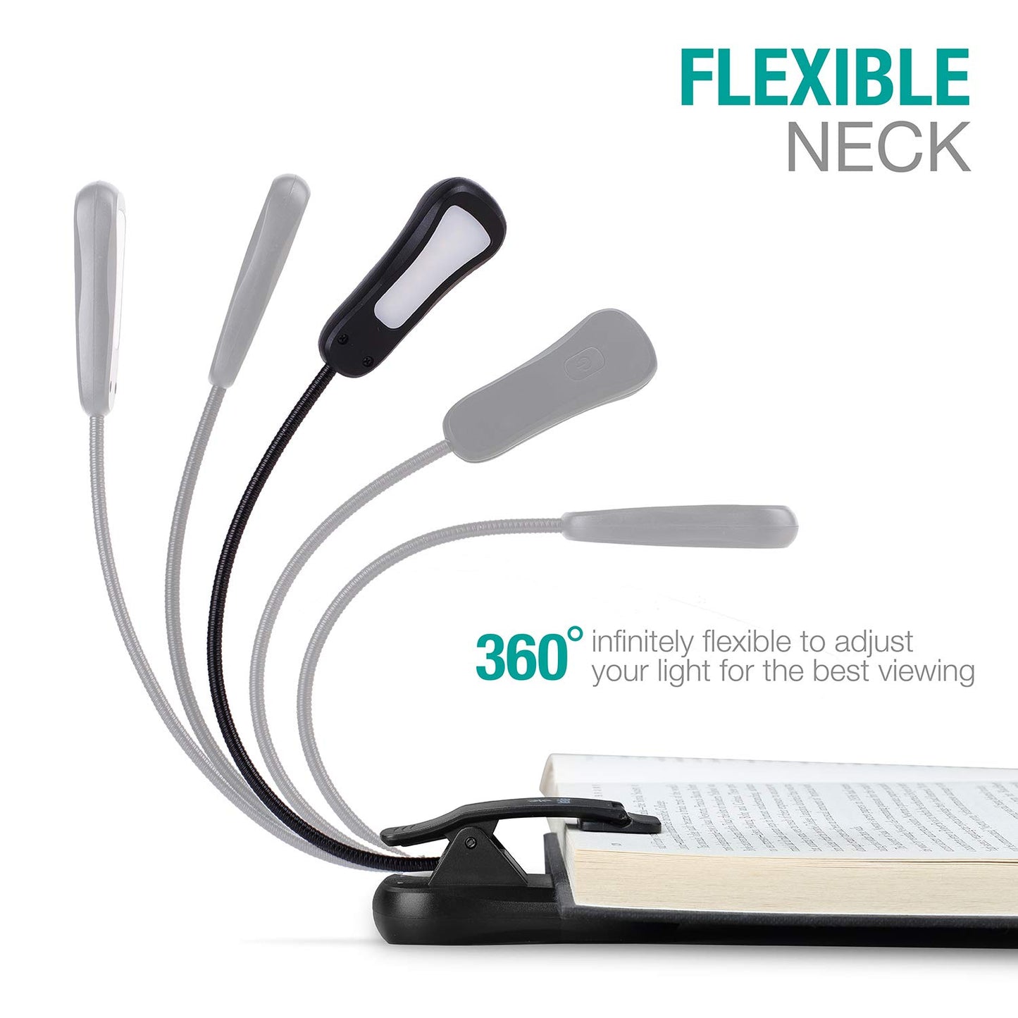 Vekkia Book Light Set with Charger, Clip on Reading Light in Bed with 3 Brightness, Up to 60 Hrs, Rechargeable, Eye-Care Warm LED for Read Before Bed