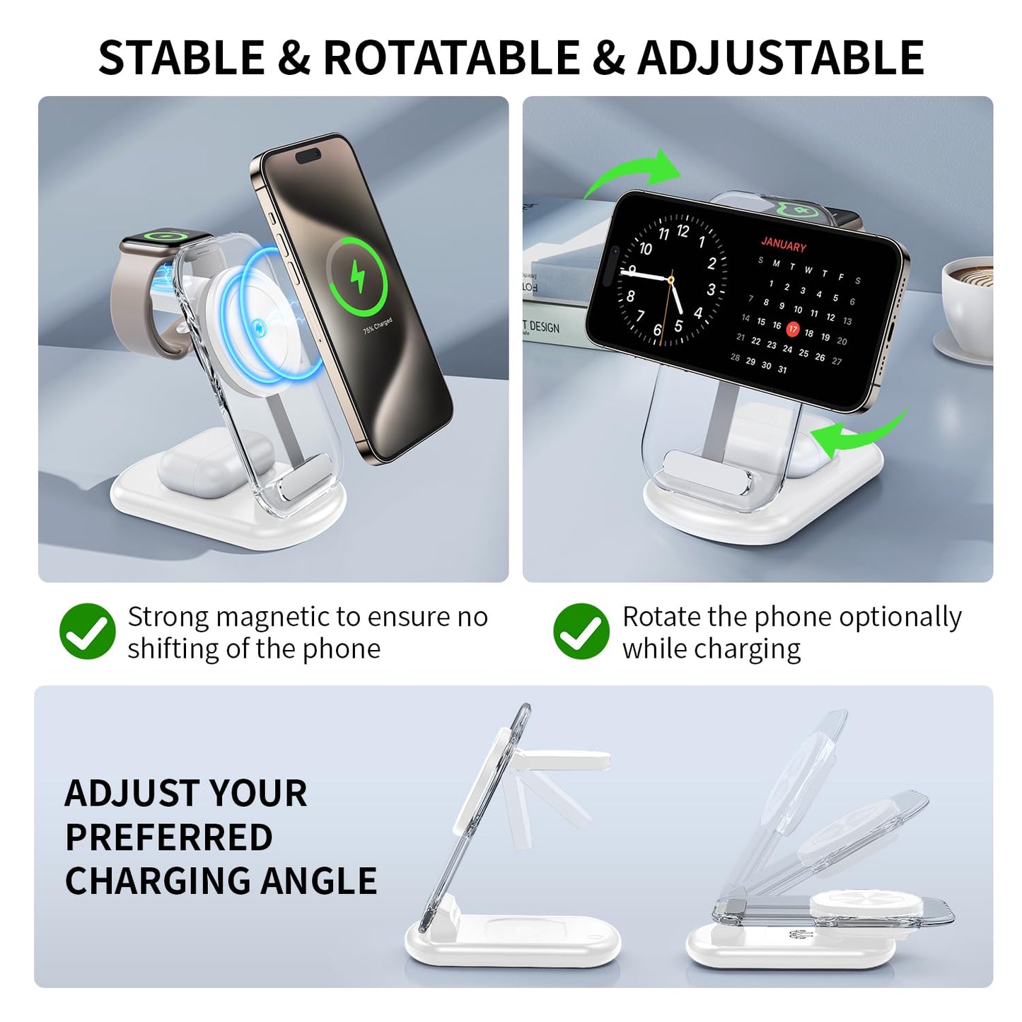2026 Traveling Wireless Mag-Safe Fast Charging Station,Magnetic 3 in 1 Charger with Light for iPhone 16 15 14 13 12 Pro Max Plus,Apple Watch Series