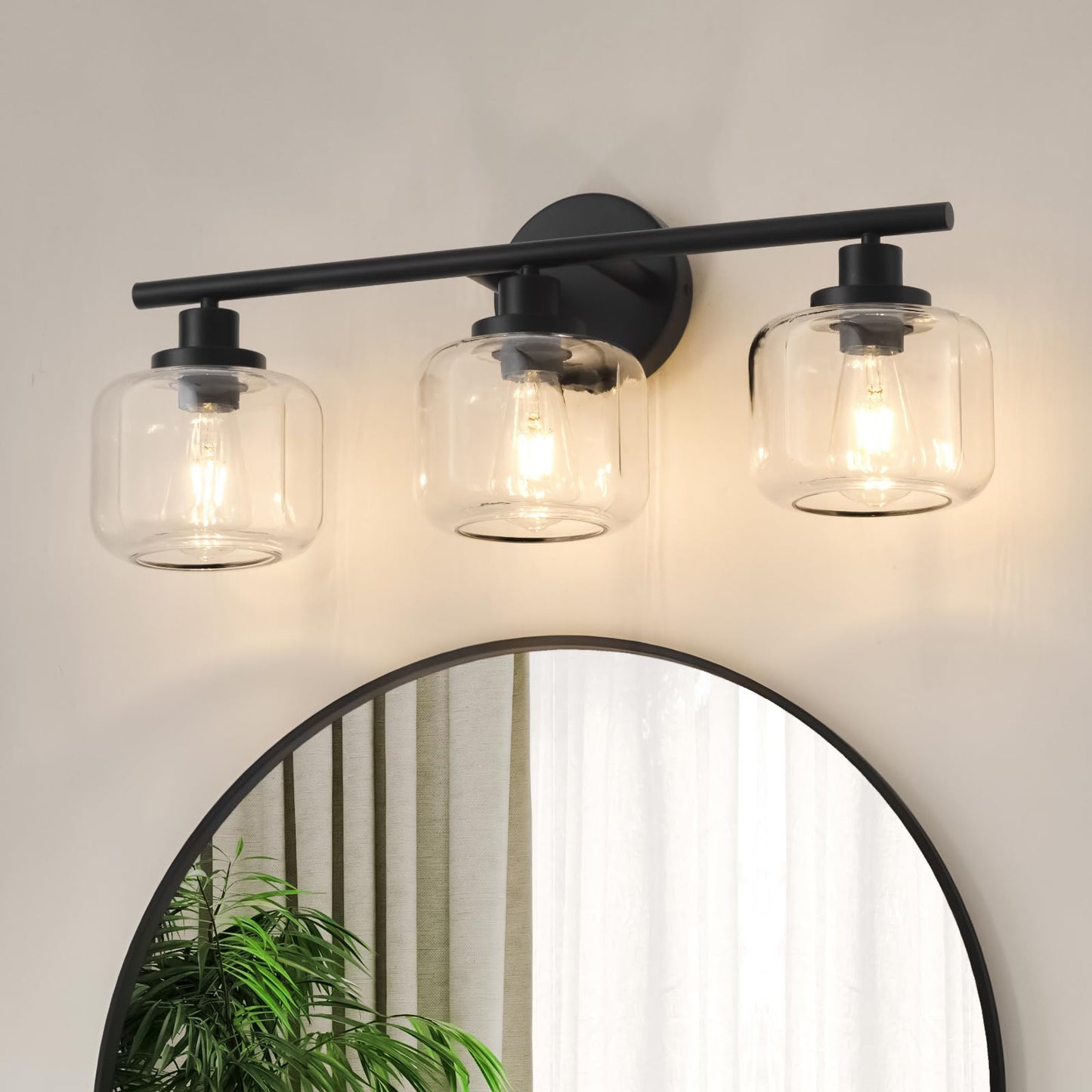 Smplhavn 2025 Upgraded Black Bathroom Vanity Light 3-Lights Bathroom Light Fixtures Over Mirror with Glass Shade 25 inch Wall Sconce Lighting