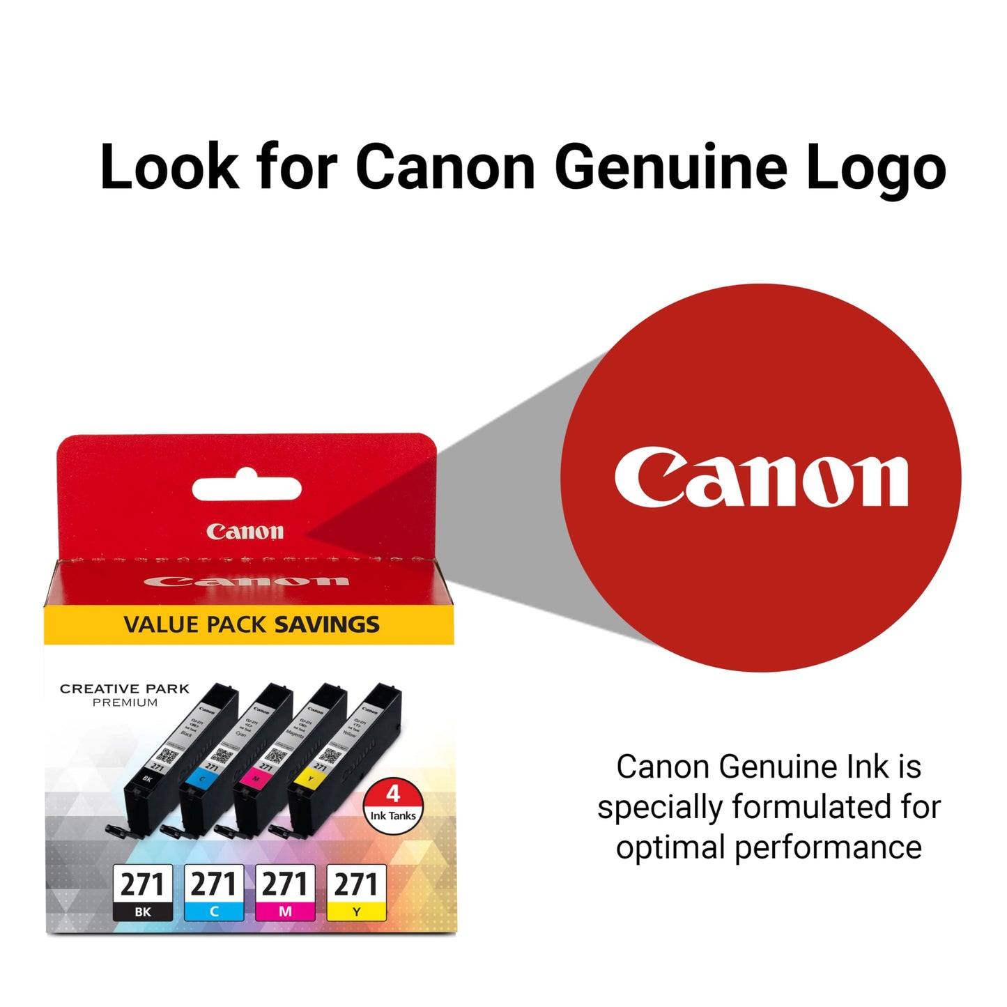 Canon CLI-271 Genuine BK/CMY 4 Color Value Pack, Compatible with MG6820, MG6821, MG6822, MG5720, MG5721, MG5722, MG7720, TS5020, TS6020, TS8020,
