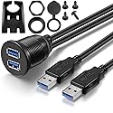 OBVIS 2 Ports Dual USB 3.0 Male to USB 3.0 Female AUX Flush Mount Car Mount Extension Cable for Car Truck Boat Motorcycle Dashboard Panel -(6 Feet)
