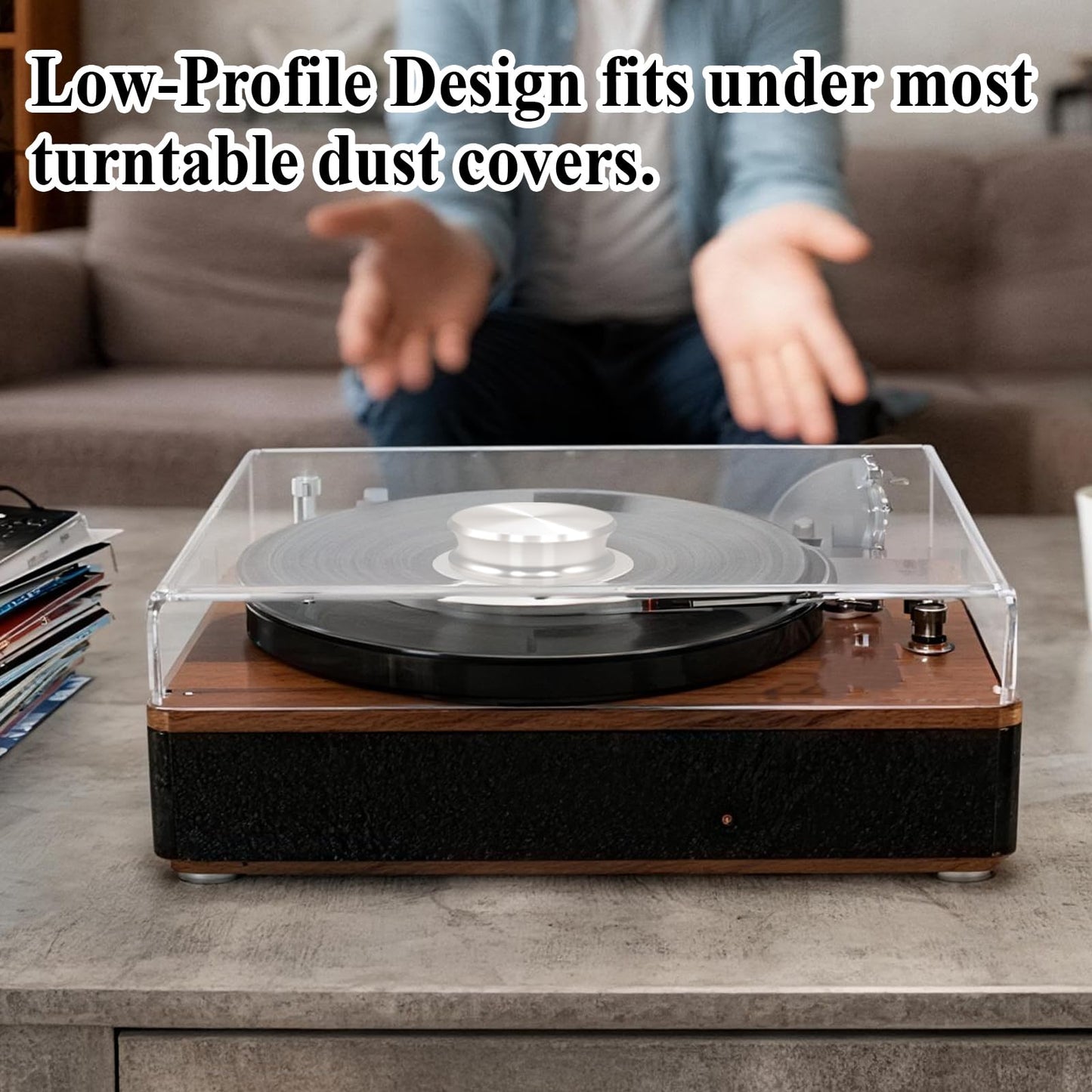 Pancosmy Record Weight Stabilizer 312g Silver, Low Profile Turntable Weight Clamps for Record Player with Soft Base Pad, Fits Under Dust Cover