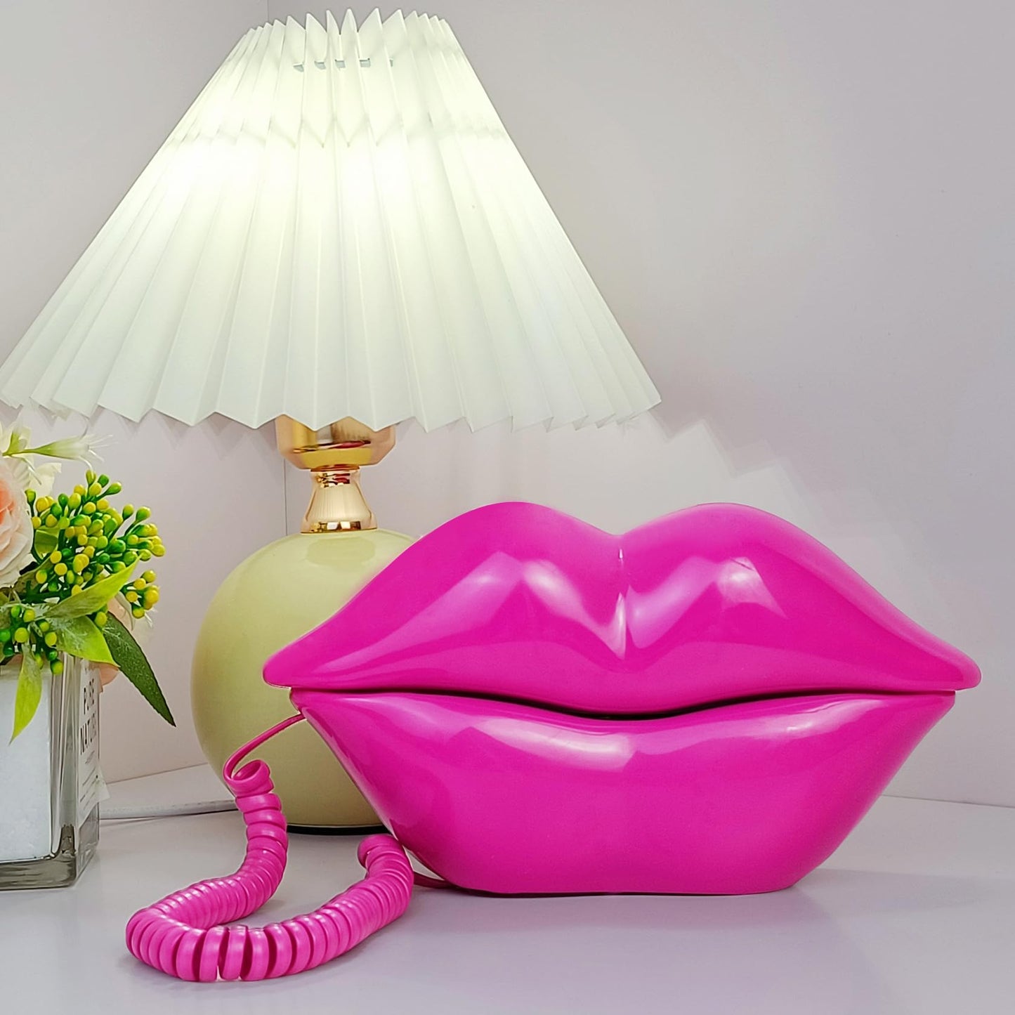 Corded Lip Phone, Benotek Novelty Landline Phone for Home/Office/Shops/Party Decor, Real Wired Funny Mouth Cartoon Telephone for Gift (Rose)
