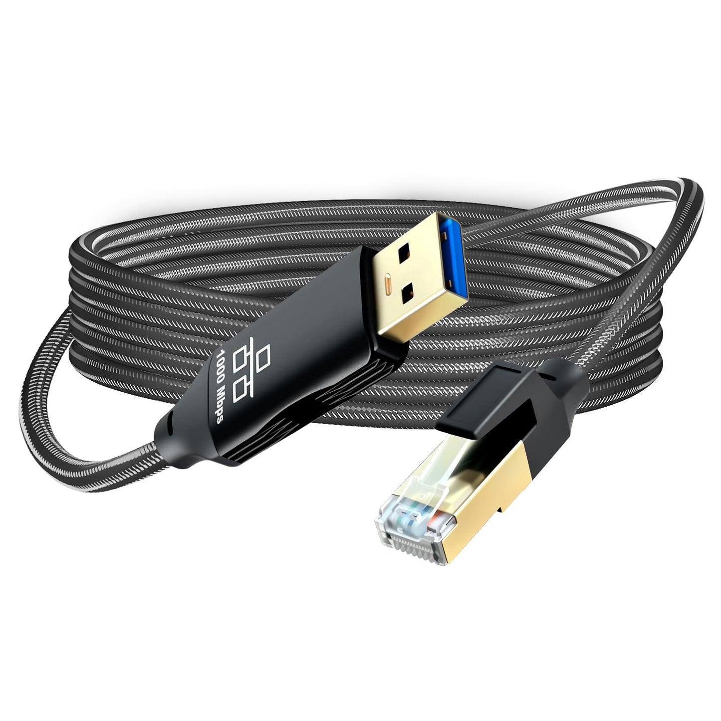 Jelly Tang USB to Ethernet Cable 10Ft,USB 3.0 Male to RJ45 Serial Adapter Directly Connected, Compatible with Laptop, PC, MacBook, Switch, Windows
