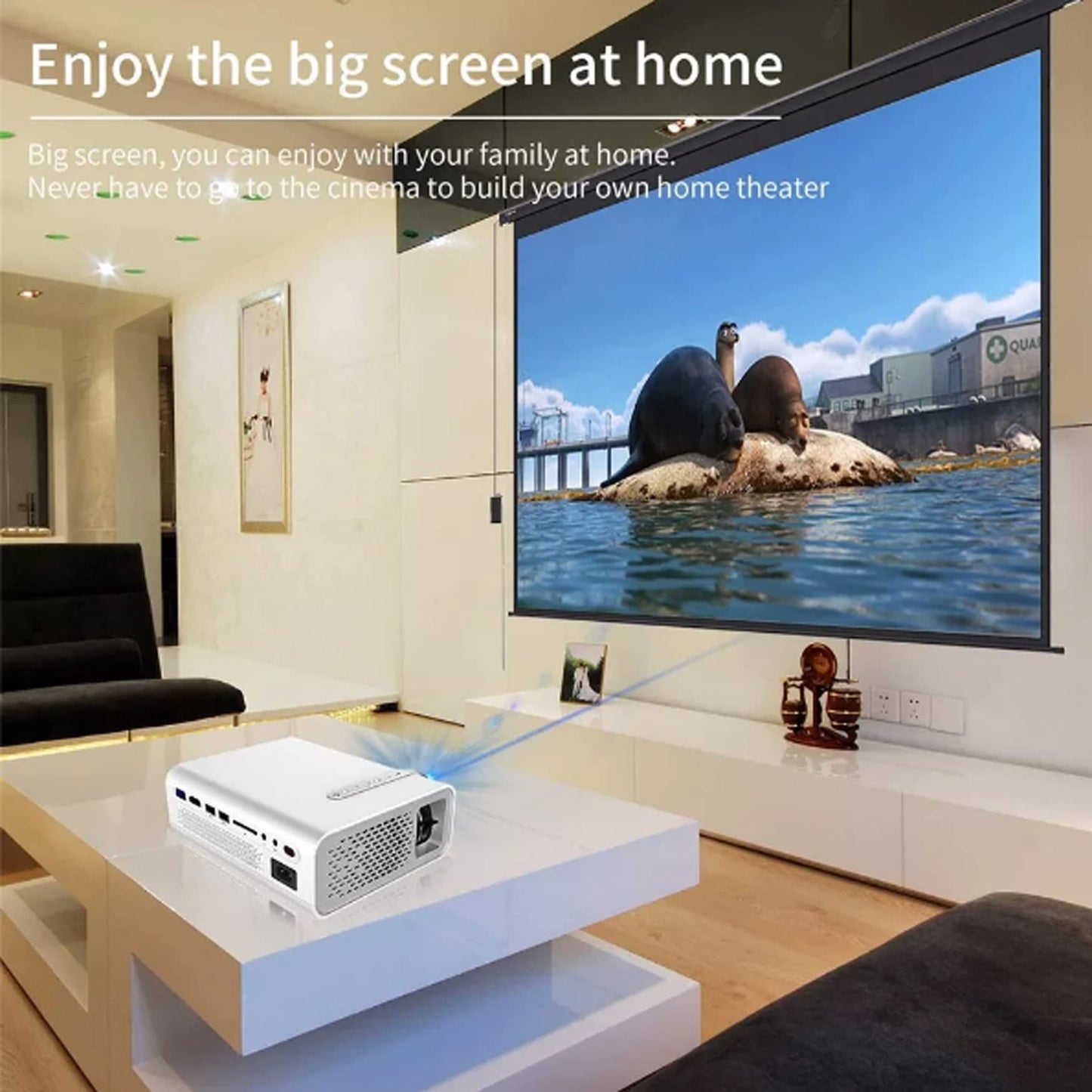 Mini Home HD Projector, Connect To Smartphone, 130 Inch LCD Home Theater Projector Support 1080P USB, mobile hard disk, SD card, AV HDMI, VGA,