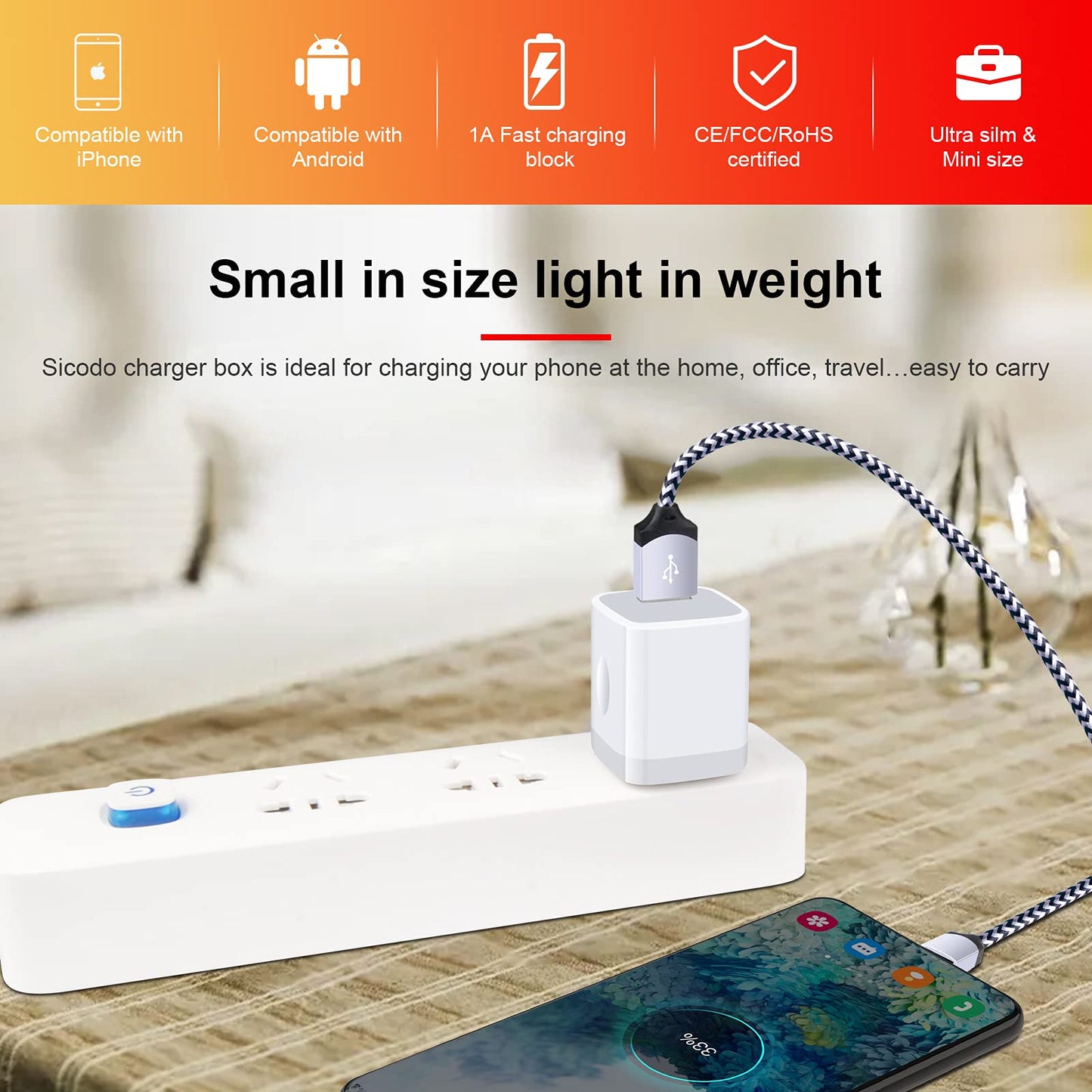 Charger Block for iPhone, Plug in Phone Charger, Sicodo 4Pack Single Port USB Wall Charge Fast Charging Adapter Cube Box for iPhone 16 15 14 13