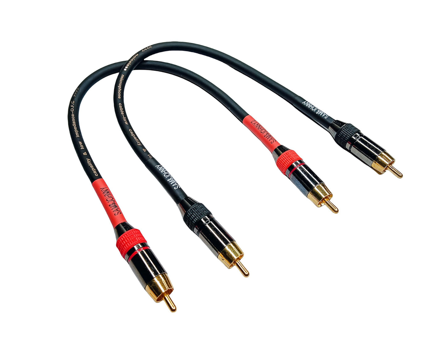Sam&Johnny Short RCA Audio Cables 1 Foot 2-Pack - OFC Copper Double Shielded Gold Plated Male to Male Patch Cables for Home Theater Amplifier Speakers