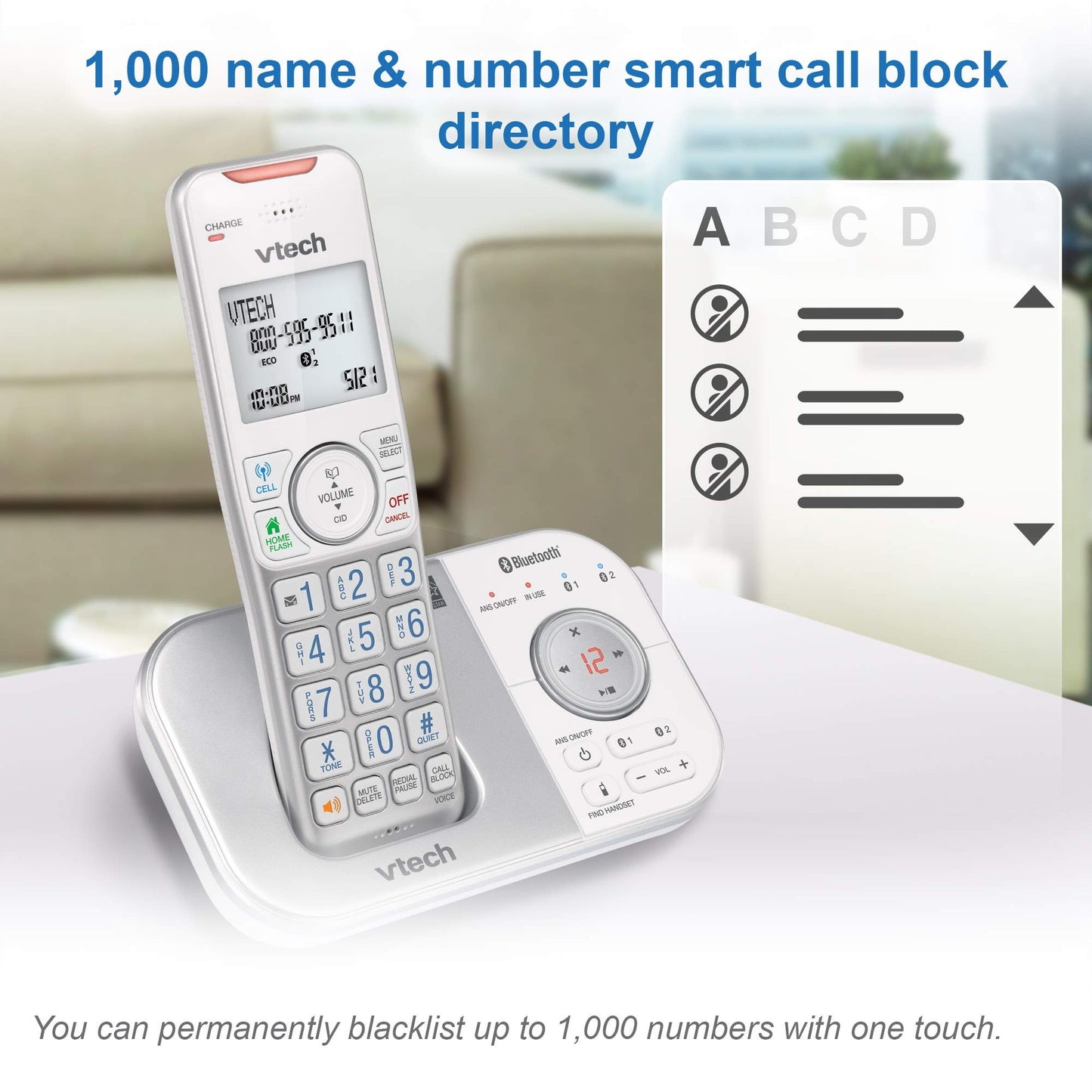 VTech VS112-27 2 Handset Cordless Phone with Answering Machine, Call Blocking, Caller ID, Intercom and Connect to Cell