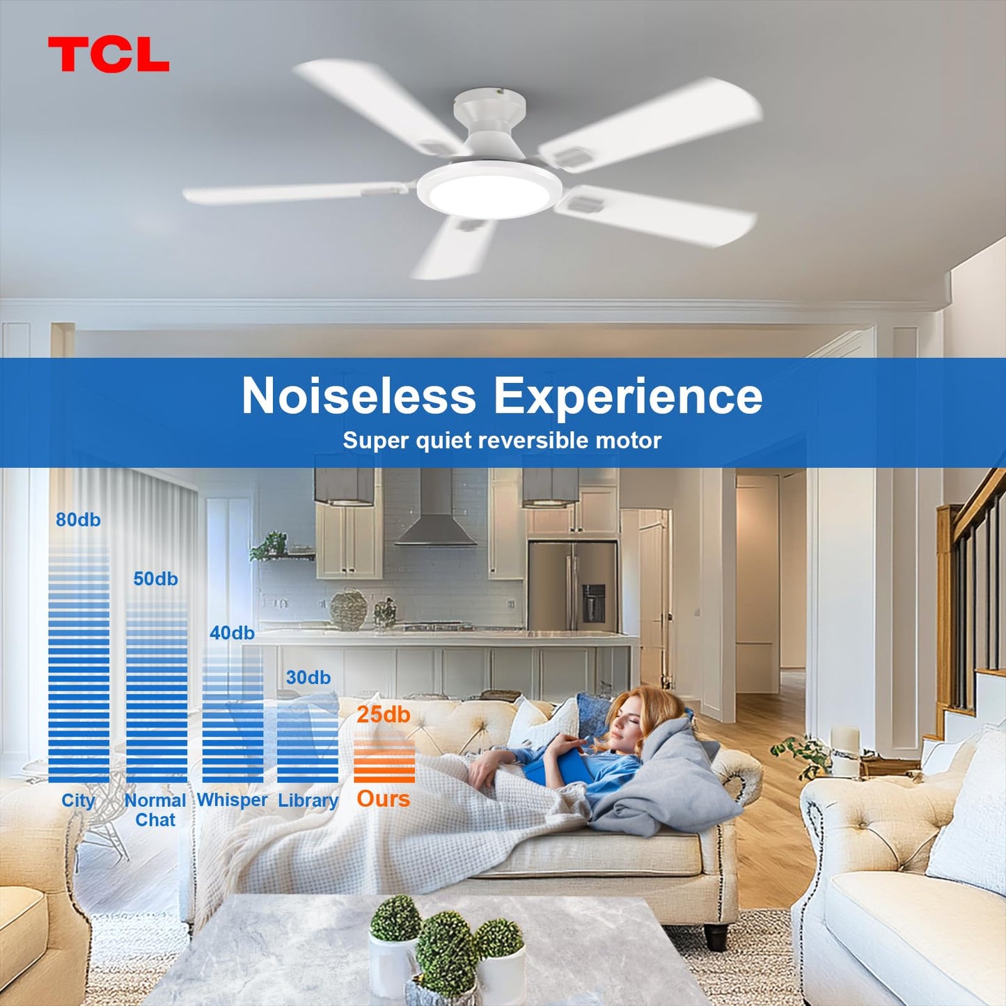 TCL 52" White Low Profile Ceiling Fan with Light & Remote