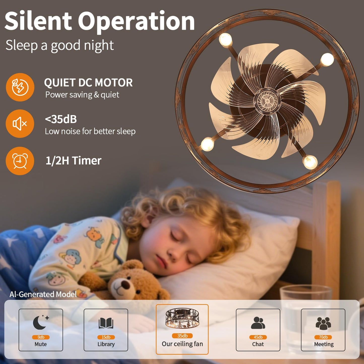 Merexcint Flush Mount Ceiling Fan, Rustic Low Profile Fandelier with Deer