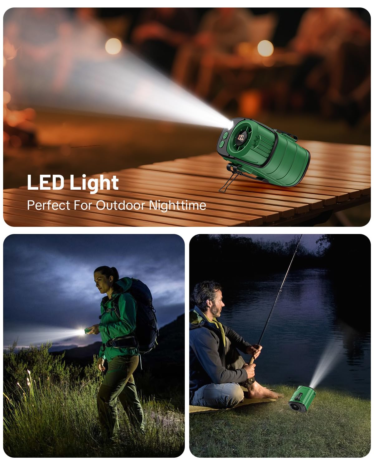W & O Portable Fan Rechargeable,Personal Waist Clip on fan 4 Speeds & Flashlight Hands-FreeHanging Neck Fan, 20H Cooling For Outdoor Camping