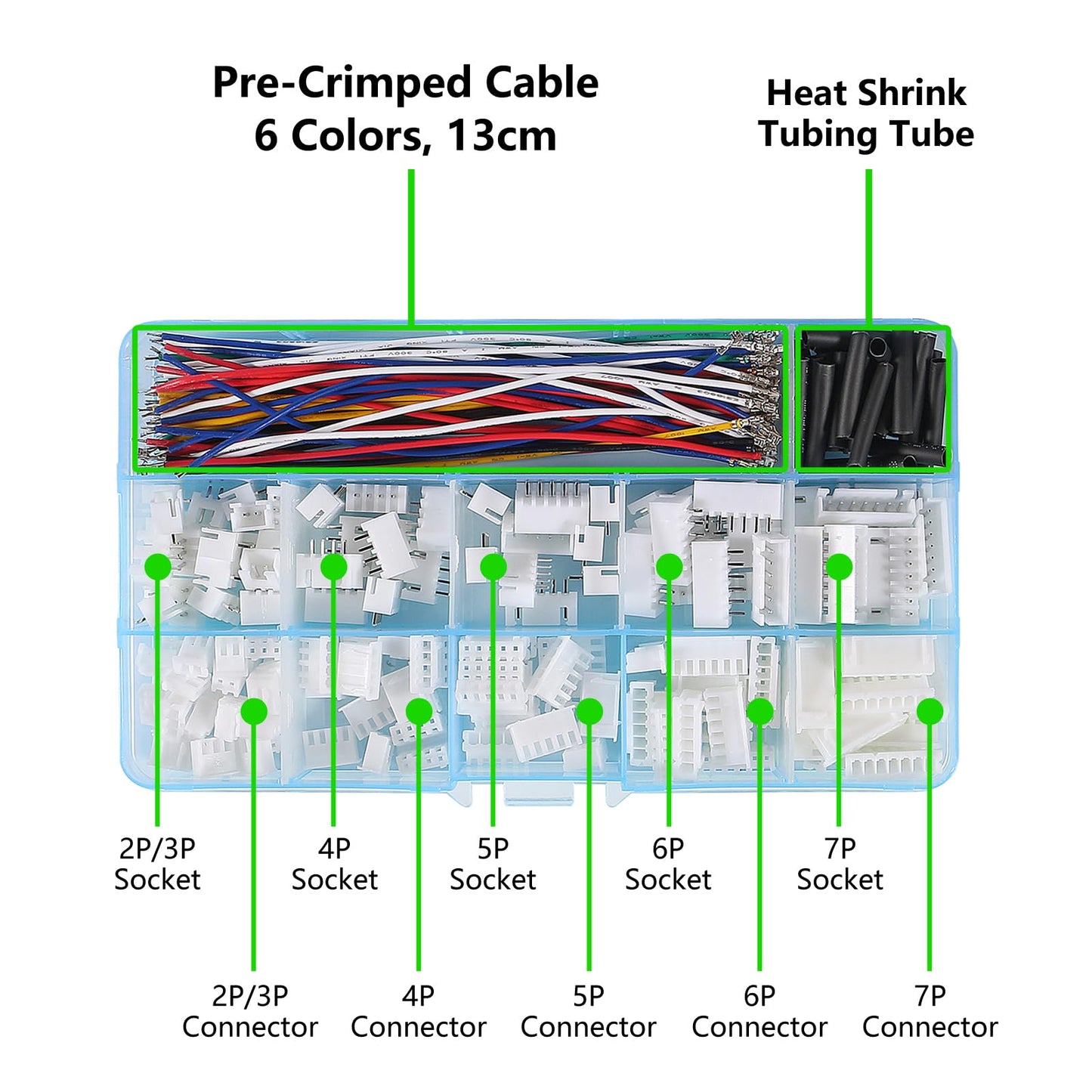 D-FLIFE 2.54mm XH Connector Socket Kit with pre-Crimped Cable Wire 2/3/4/5/6/7 Pin Housing JST Adapter Cable Male and Female Compatible with JST-XH