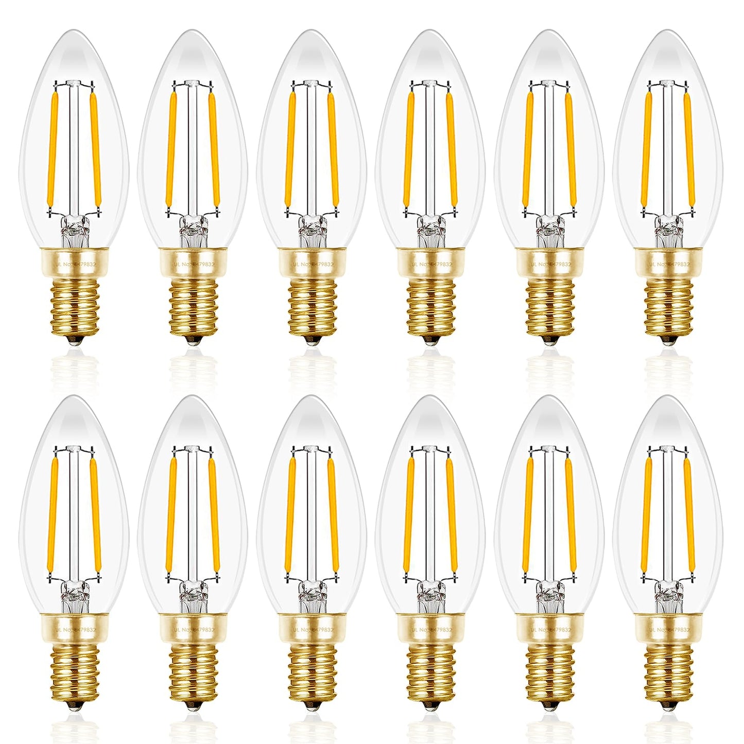 Hizashi Candelabra Light Bulbs 25W Eq, Dimmable 2700K, E12 LED Bulb, 12 PCS