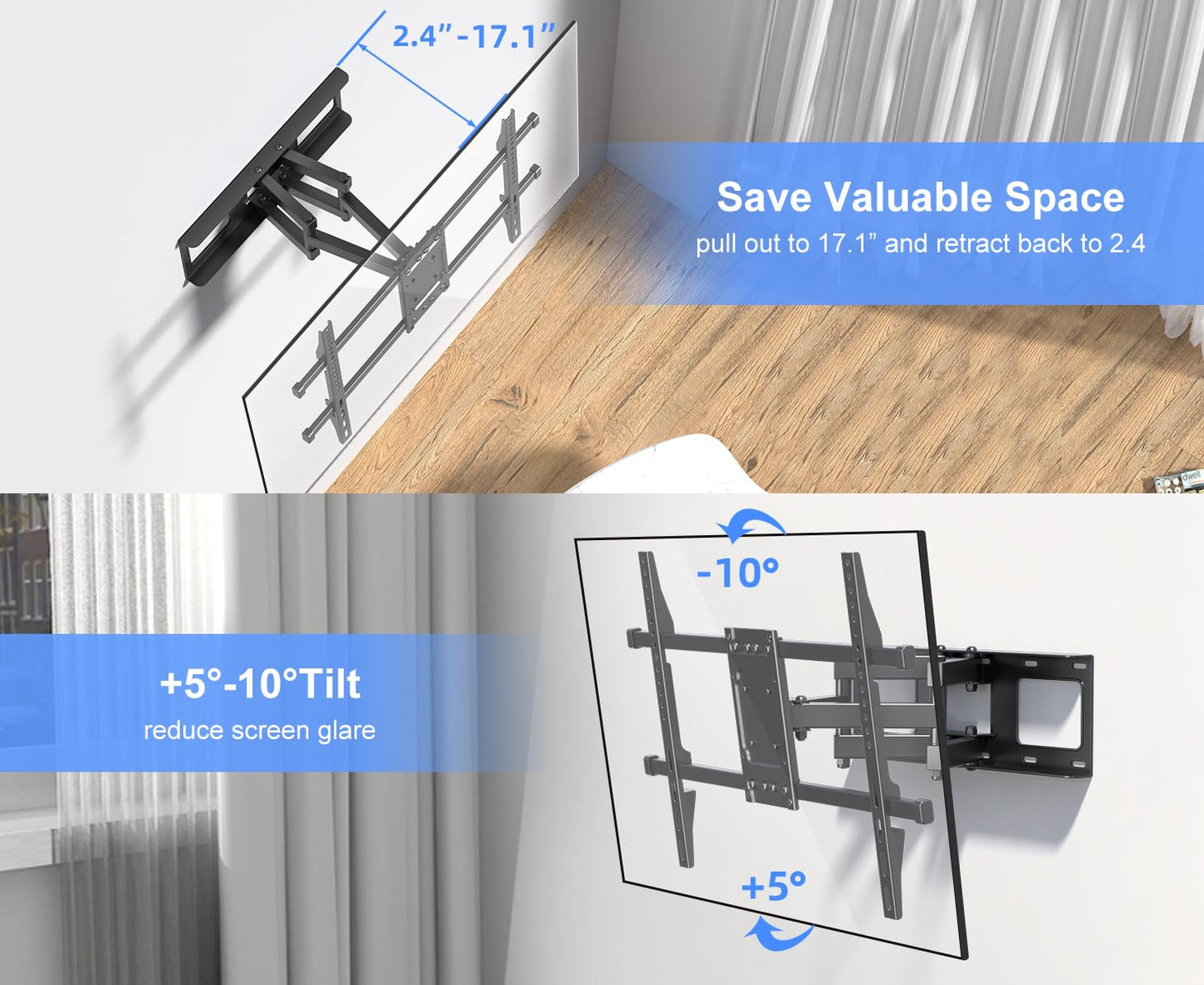 Aeons Heavy Duty Full Motion TV Wall Mount Bracket for Most 32-84 inch Flat Curved TVs with Swivel, Tilt, Extension, up to 132 lbs, Max VESA 600x400mm