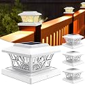 VOLISUN Solar Post Cap Lights Outdoor, Solar Powered Fence Cap Lights for 4x4 Vinyl/Wood, White Waterproof Solar Deck Post Light 4Pack Cool/Warm