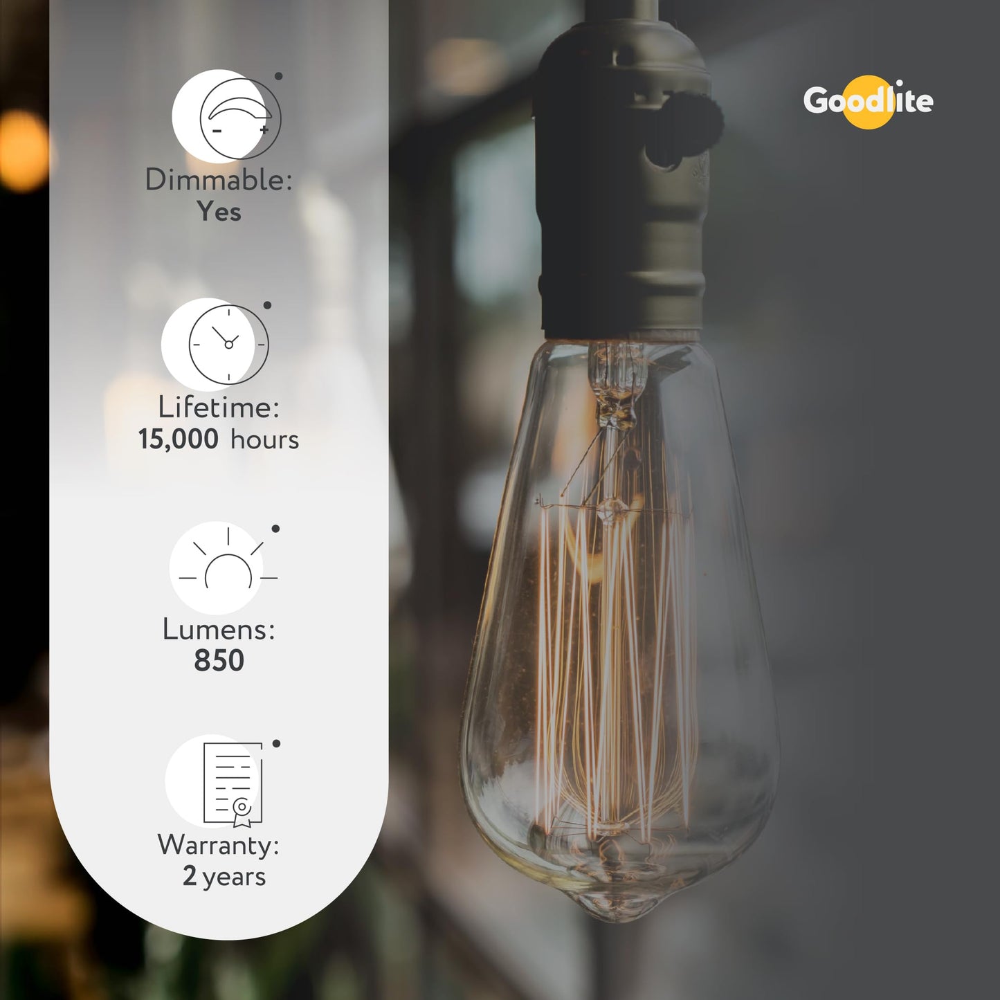 Goodlite G-83474 ST21 Clear Led Light Bulb, 7W= 80W Equivalent 850 Lumens Warm White 2700K E26 Base Dimmable