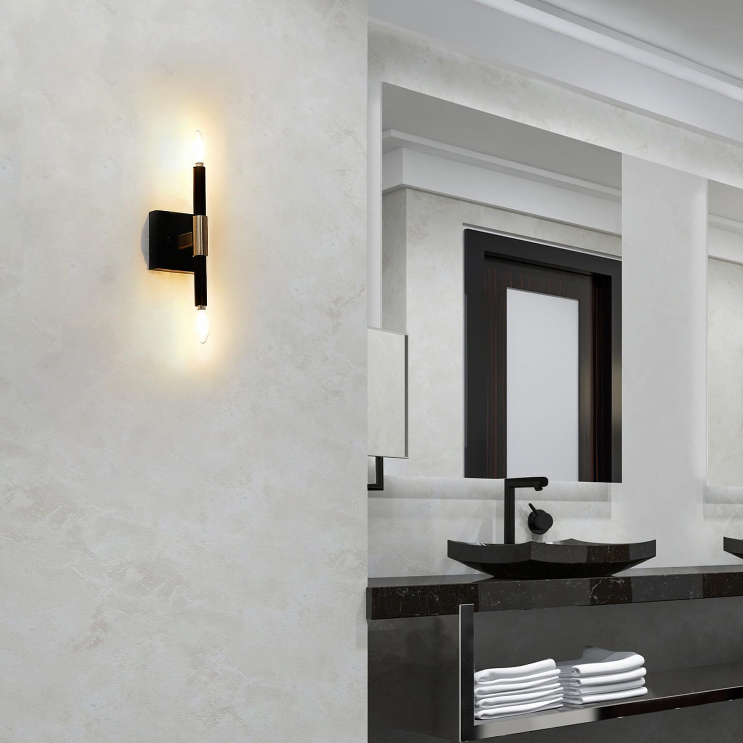 Globe Electric 65000044 2-Light Wall Sconce, Matte Black, Antique Brass Accent, E12 Base Sockets, Lights for Living Room, Home Decor, Lighting