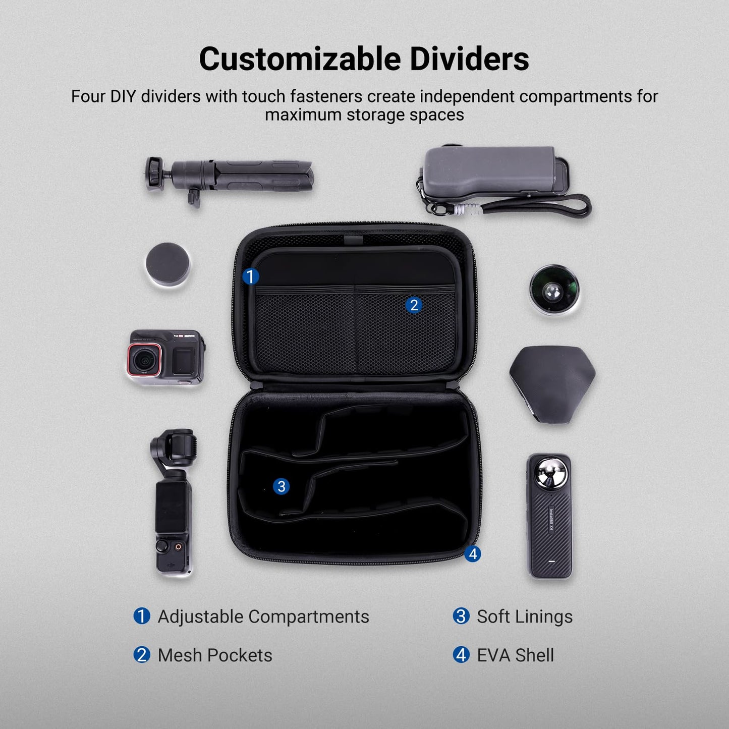 NEEWER Carrying Case for Action Camera & Accessories, Splashproof Protective Storage Bag with DIY Dividers & Mesh Pockets Compatible with GoPro DJI
