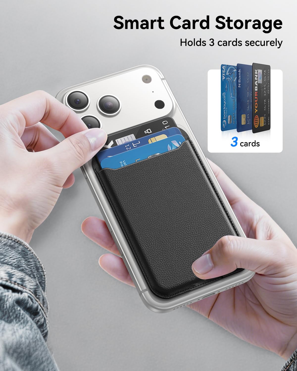 for MagSafe Wallet, 3 Card Holder, Magnetic Slim Phone Wallet for iPhone 17/16/15/14/13/12 Pro Max Plus Air Series,RFID Blocking Vegan Leather, Black