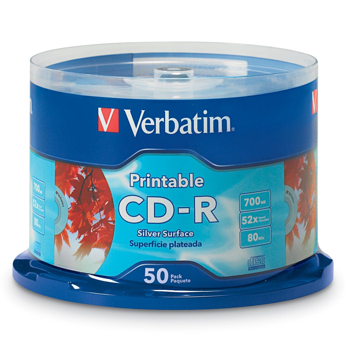 Verbatim CD-R 700MB 52X Silver Inkjet Printable Discs, 50 Pack