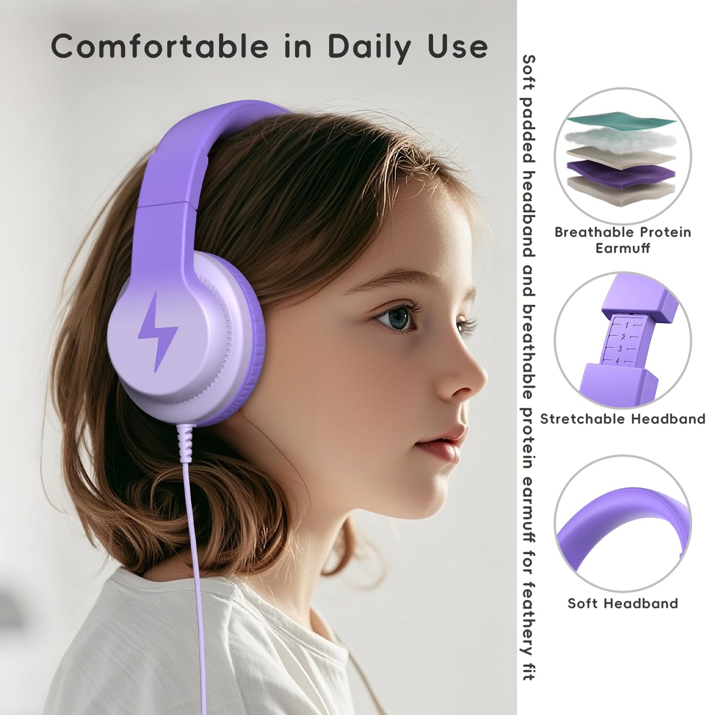 Candy Bila Wired Kids Headphones for School, Over-Ear for Boys Girls