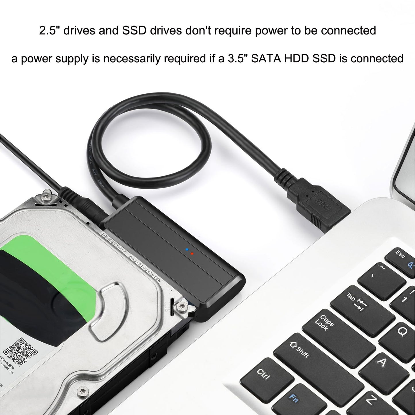 EYOOLD SATA to USB Cable USB 3.0 to 2.5 3.5 inch Hard Drive Adapter External Converter for SSD/HDD Data Transfer, with 12V/2A Power Supply, Support
