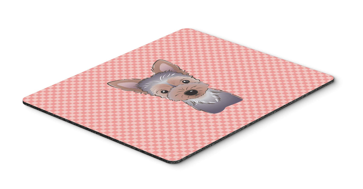 Caroline's Treasures BB1232MP Checkerboard Pink Yorkie Puppy Mouse Pad, Hot Pad or Trivet, Large, Multicolor