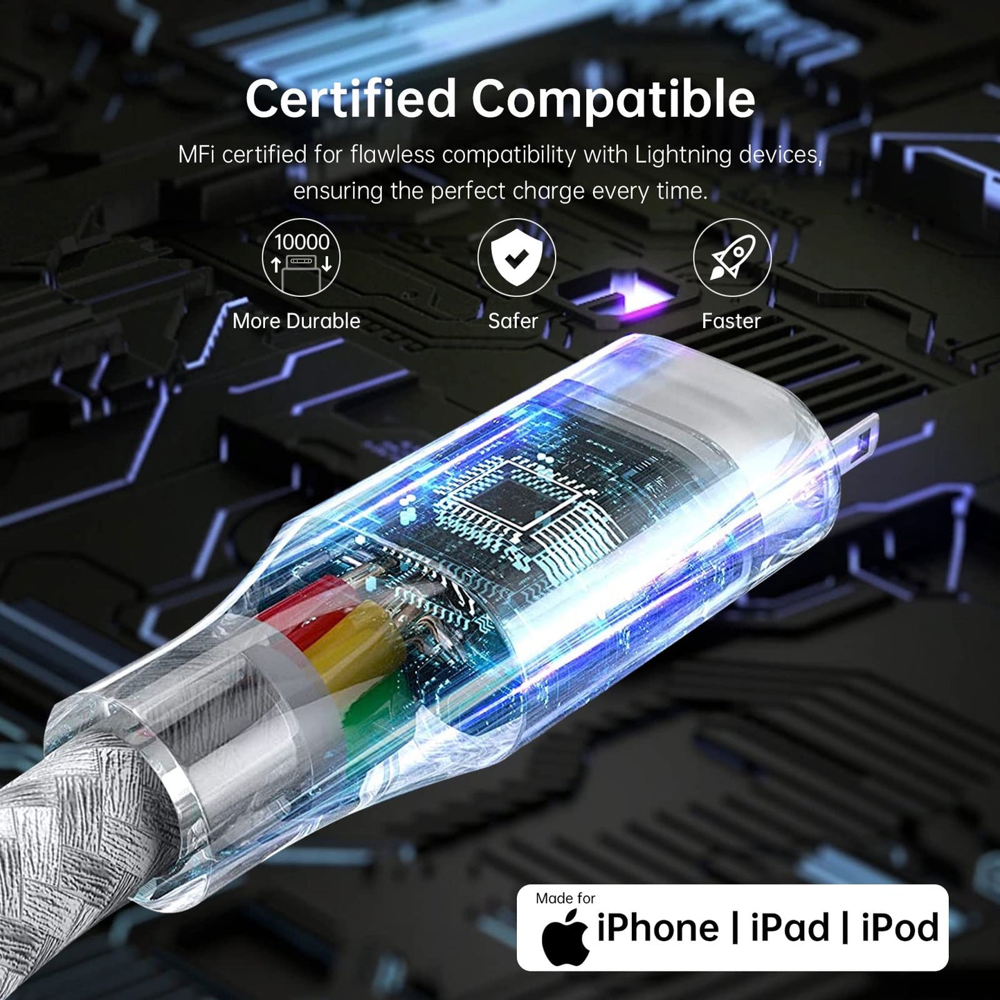 Alovzi iPhone Lightning Cable 3Pack - 6FT Nylon Braided, MFi Certified, USB Fast Charger for iPhone 14/13/12/11 Pro Max/XS MAX/XR/XS/X/8/iPad