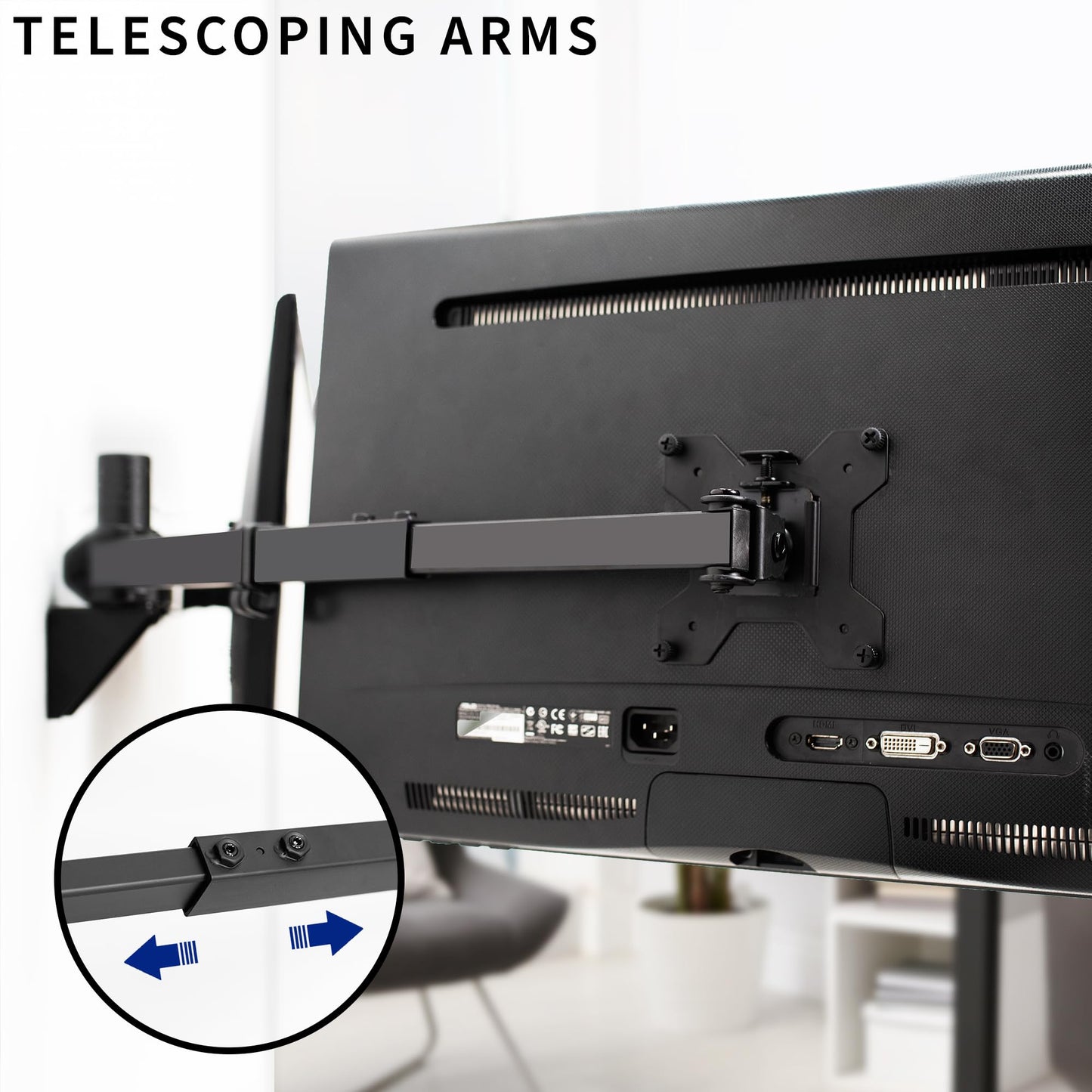 VIVO Premium Dual 21 to 32 inch LCD LED Monitor Wall Mount, Heavy Duty Telescoping Arms, Flush Wall Setup, Fits 2 Screens, Black, MOUNT-TS32B