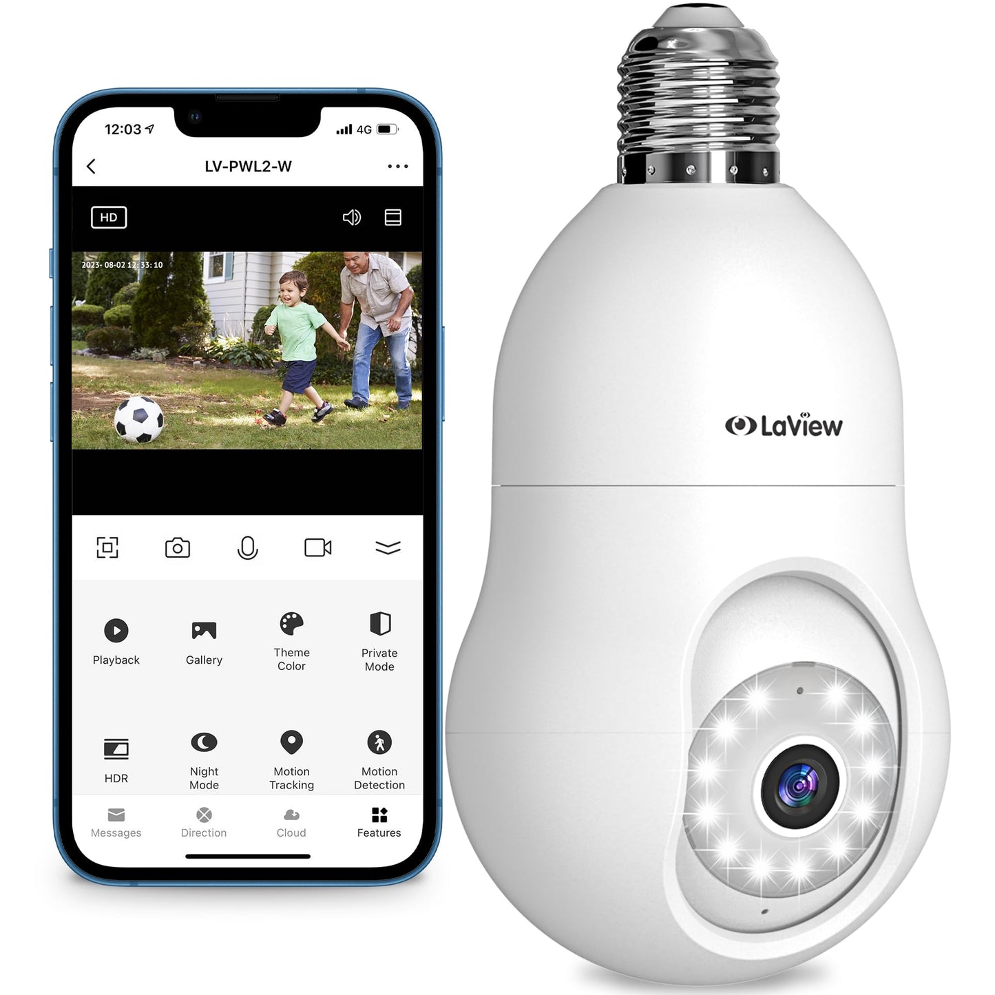 LaView 4MP Bulb Security Camera 2.4GHz,360° 2K Security Cameras Wireless Outdoor Indoor Full Color Day and Night, Motion Detection, Audible Alarm