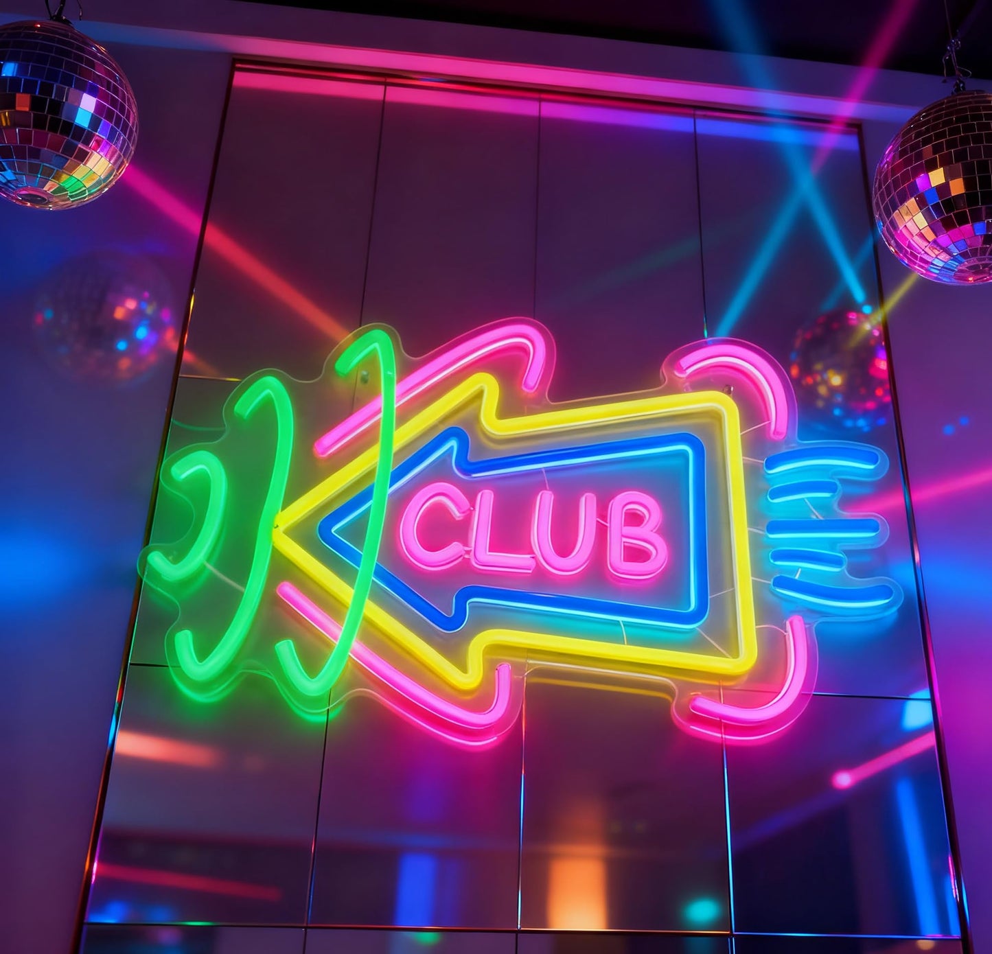 Club Arrow LED Neon Sign, Nightclub Bar Decor Pub Lounge Sign USB Powered Decorative Neon Light for Party Entrance Home Living Room Wall Table Accent