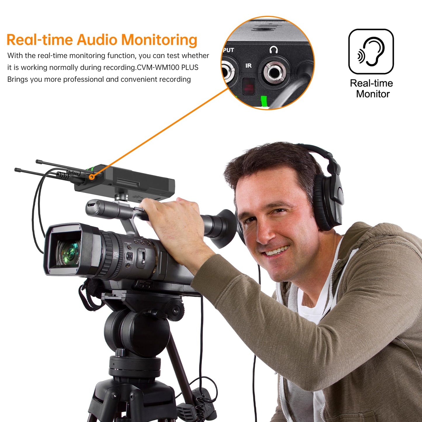 Comica CVM-WM100PLUS - Wireless Microphone System for Cameras, Camcorders, Smartphones, Laptops, Professional UHF Wireless Lavalier Lapel Microphone