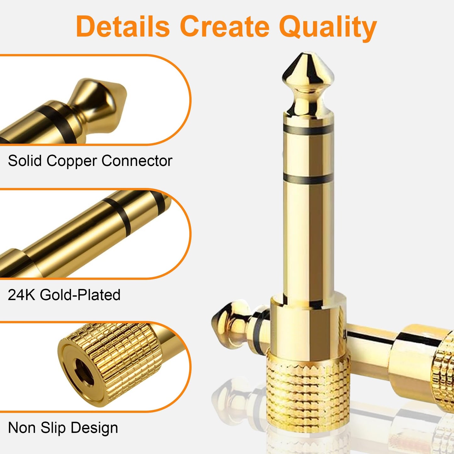 HOYAWU 5-Pack 6.35mm to 3.5mm Adapter, Gold Plated 1/4 Male to 1/8 Female Headphone Adapter, Stereo Audio Jack Converter for Guitar, Amplifier