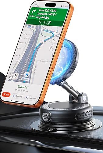 Moeila NeverFall Car Phone Mount for MagSafe, 89lbs Vacuum Suction, Strong Magnetic Dashboard & Windshield Mount, 360° Adjustable Phone Holder