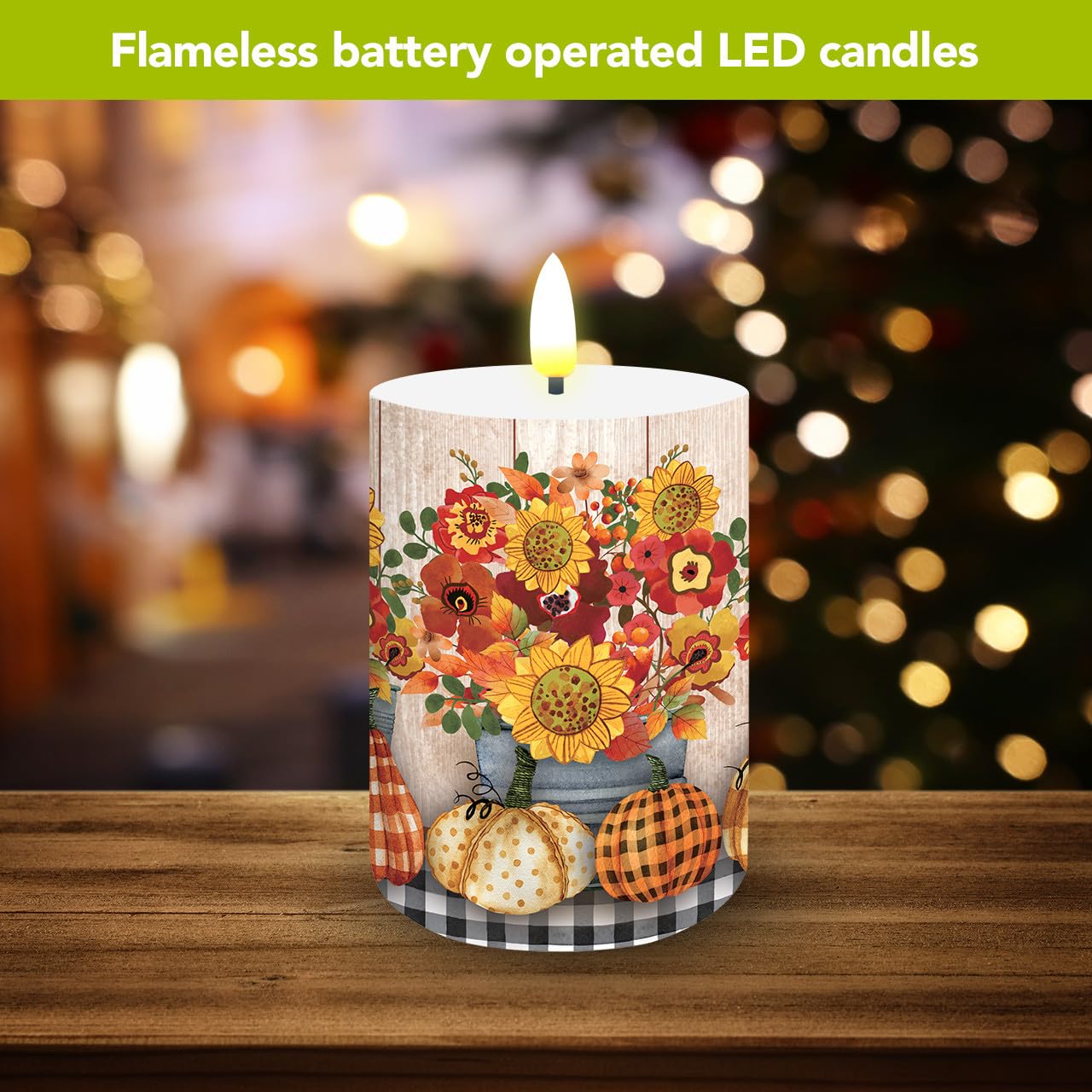 Briarwood Lane Fall Flameless Candle 6x3 Autumn Arrangement Flameless Candle with Timer for Fall