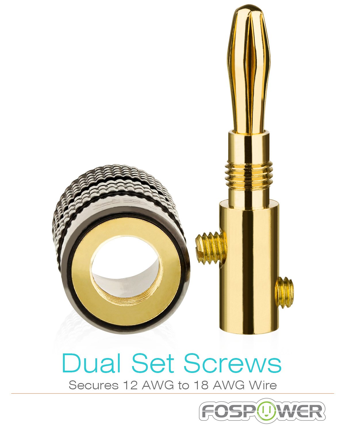 FosPower Banana Plugs 12 Pairs / 24 pcs, Closed Screw 24K Gold Plated Speaker Plug Connectors for Speaker Wire, Wall Plate, Home Theater, Audio/Video