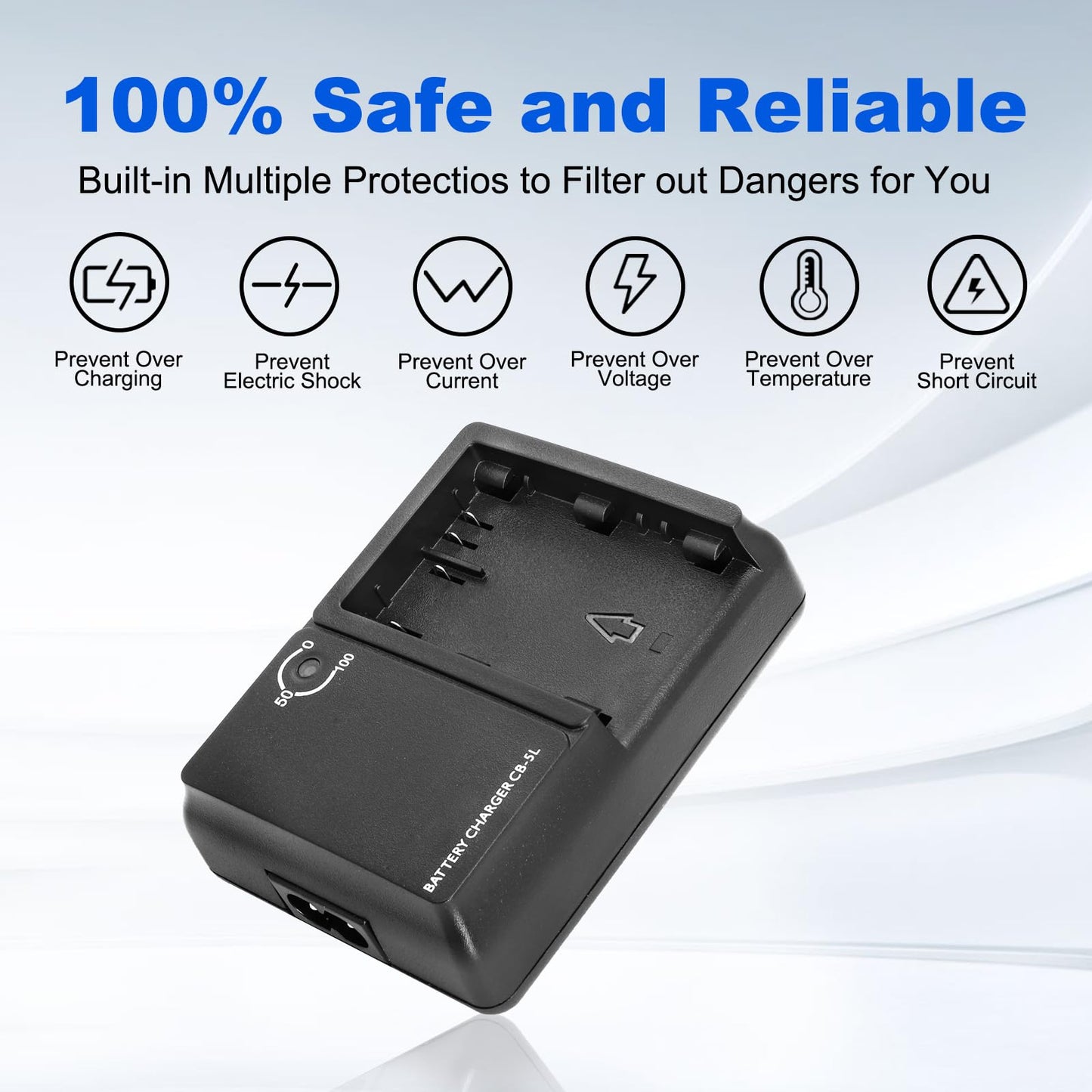 Vortiscape BP-511 BP-511A Battery Charger for Canon EOS 5D 50D 40D 30D 20D 10D Rebel G1 G2 G3 G5 G6 Pro1, Replacement for CB-5L, Fast Charging