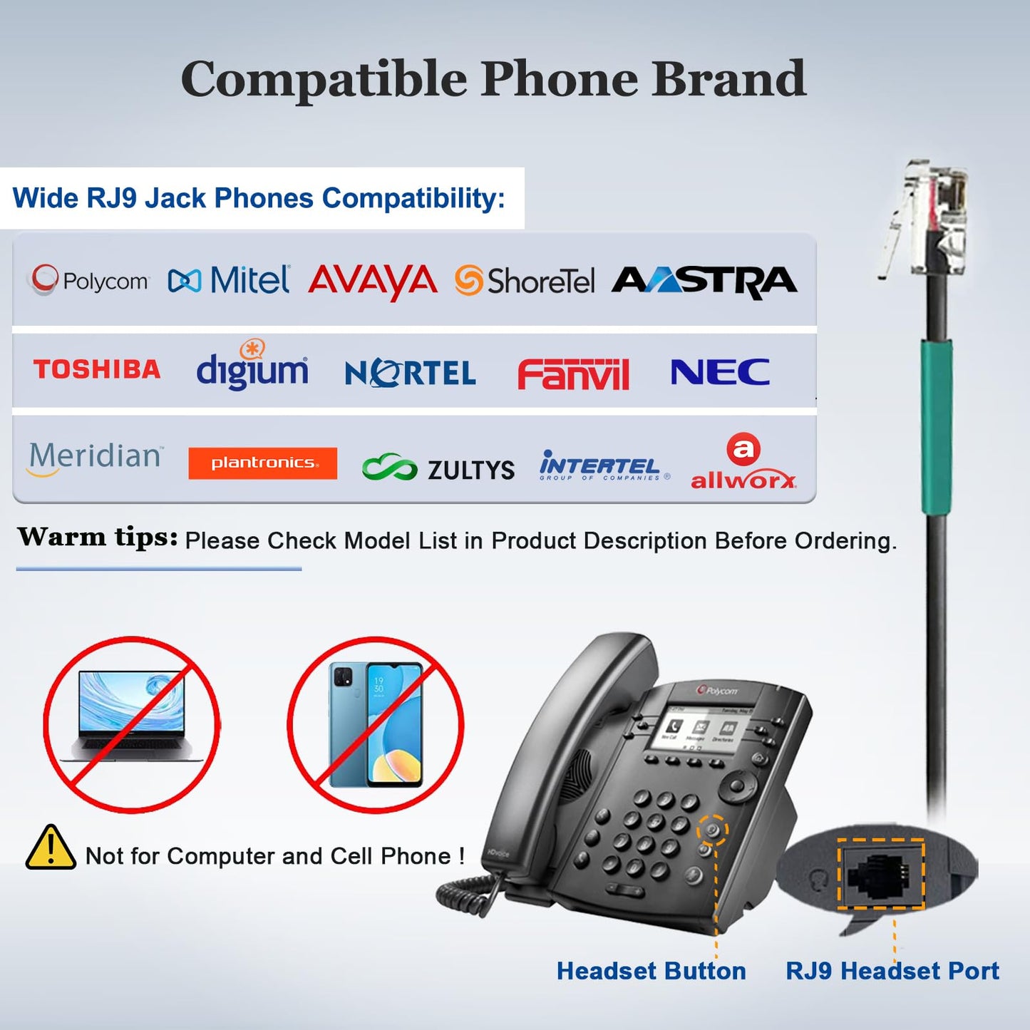 Callez RJ9 Telephone Headset Dual for Polycom Phone with Noise Cancelling Mic & Corded Office Phone Headset Compatible with Polycom Avaya Plantronics