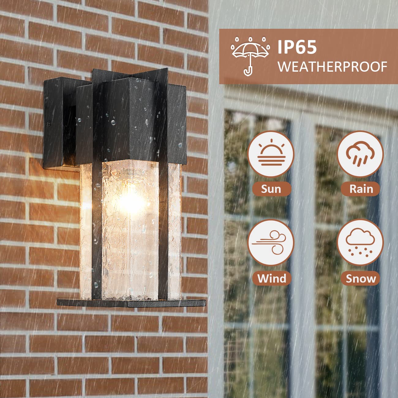 ZEGOLAER Outdoor Wall Light Fixtures with Crack-Like Glass Shade, Modern Outdoor Wall Sconce Exterior Light Fixture IP65 Waterproof, Front Porch Light