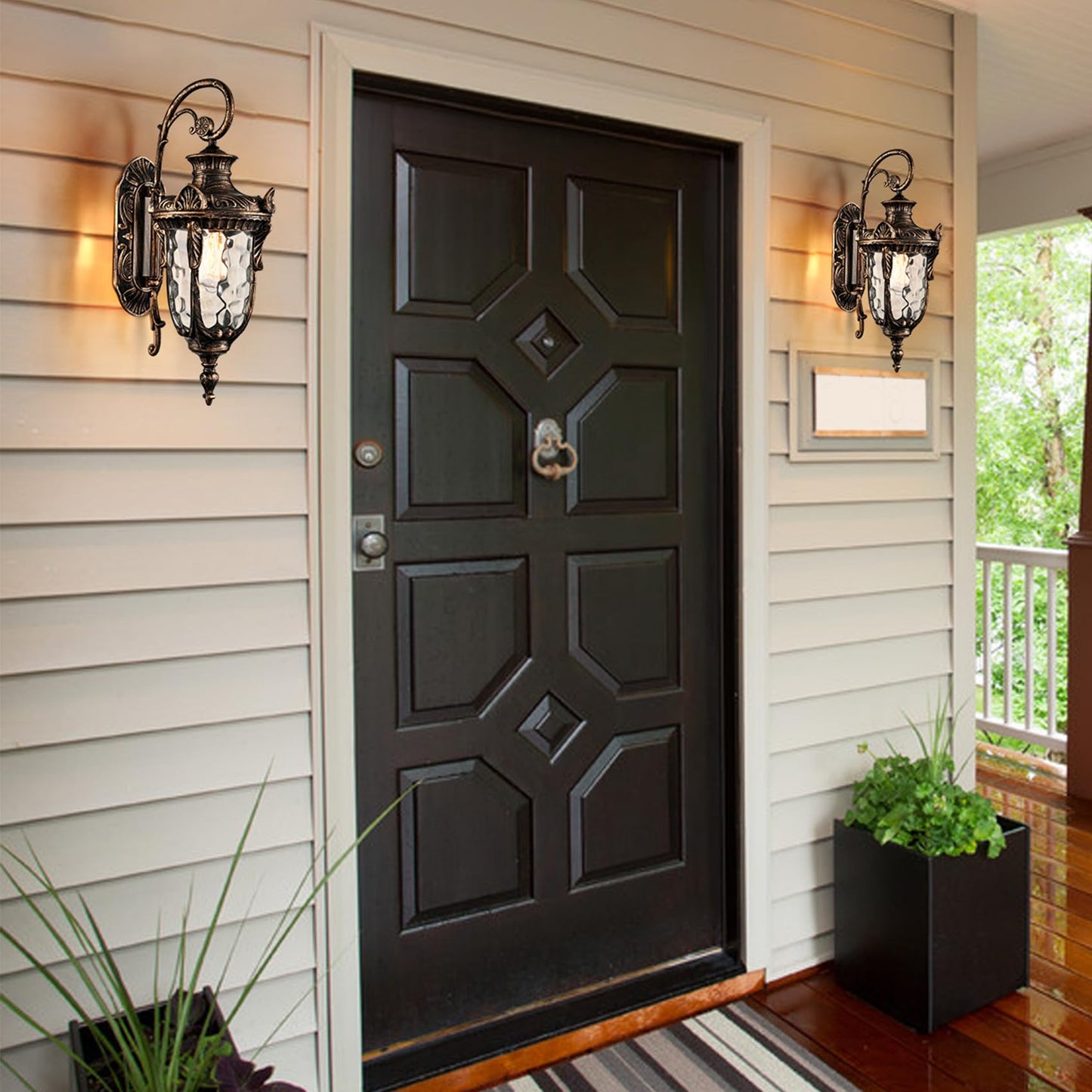 SAMTEEN Outdoor Wall Light Fixtures Bronze 20.1" Exterior Wall Lantern Sconce with Hammered Glass Shade Waterproof Porch Lights Wall Mount Outside