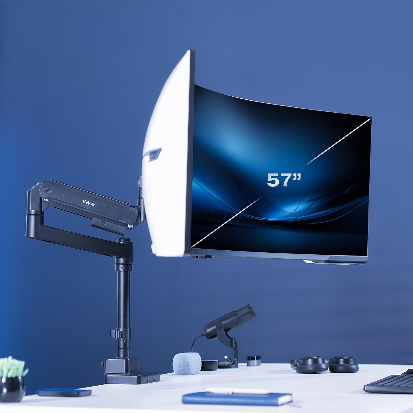 VIVO Heavy Duty Ultrawide Monitor Arm with Pole, 57 inch Screens up to 59.4 lbs, Desk Mount TV and Monitor Stand Designed for Samsung Odyssey Ark, Neo
