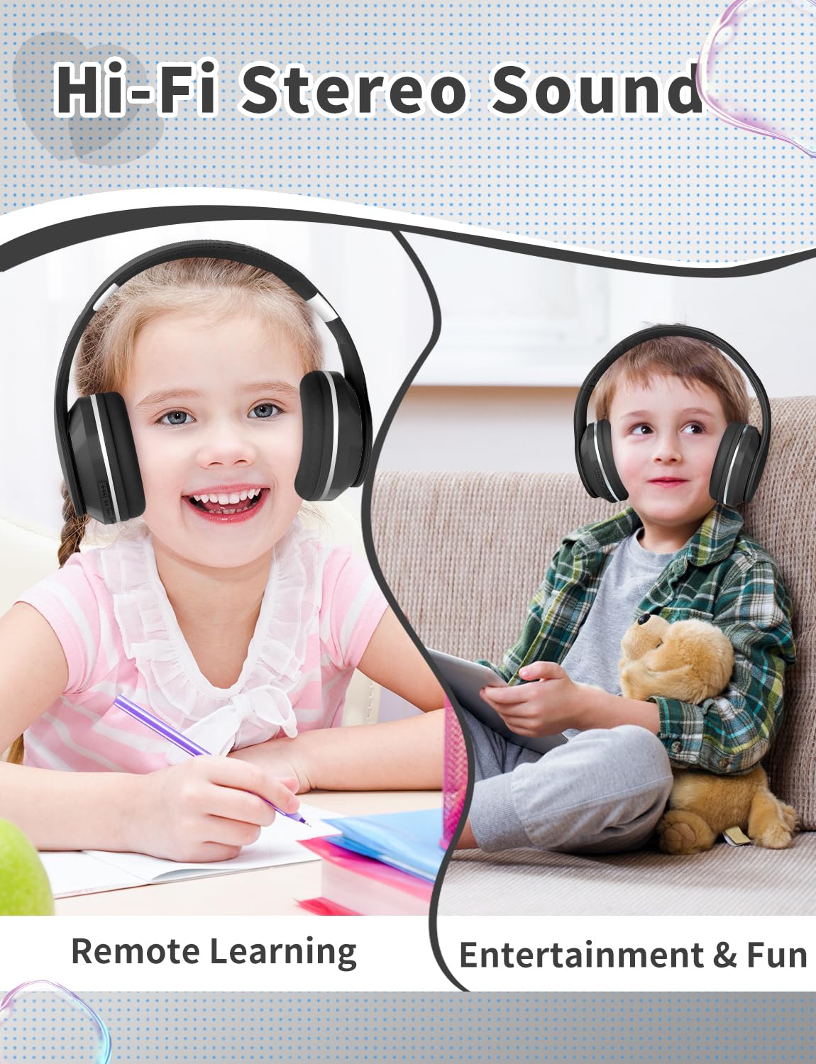 YOYOTUNE Bluetooth Kids Headphones,Wireless Kids Headphones Over Ear with Microphones,Stereo Sound,10H Playtime, Foldable&Adjustable Children…